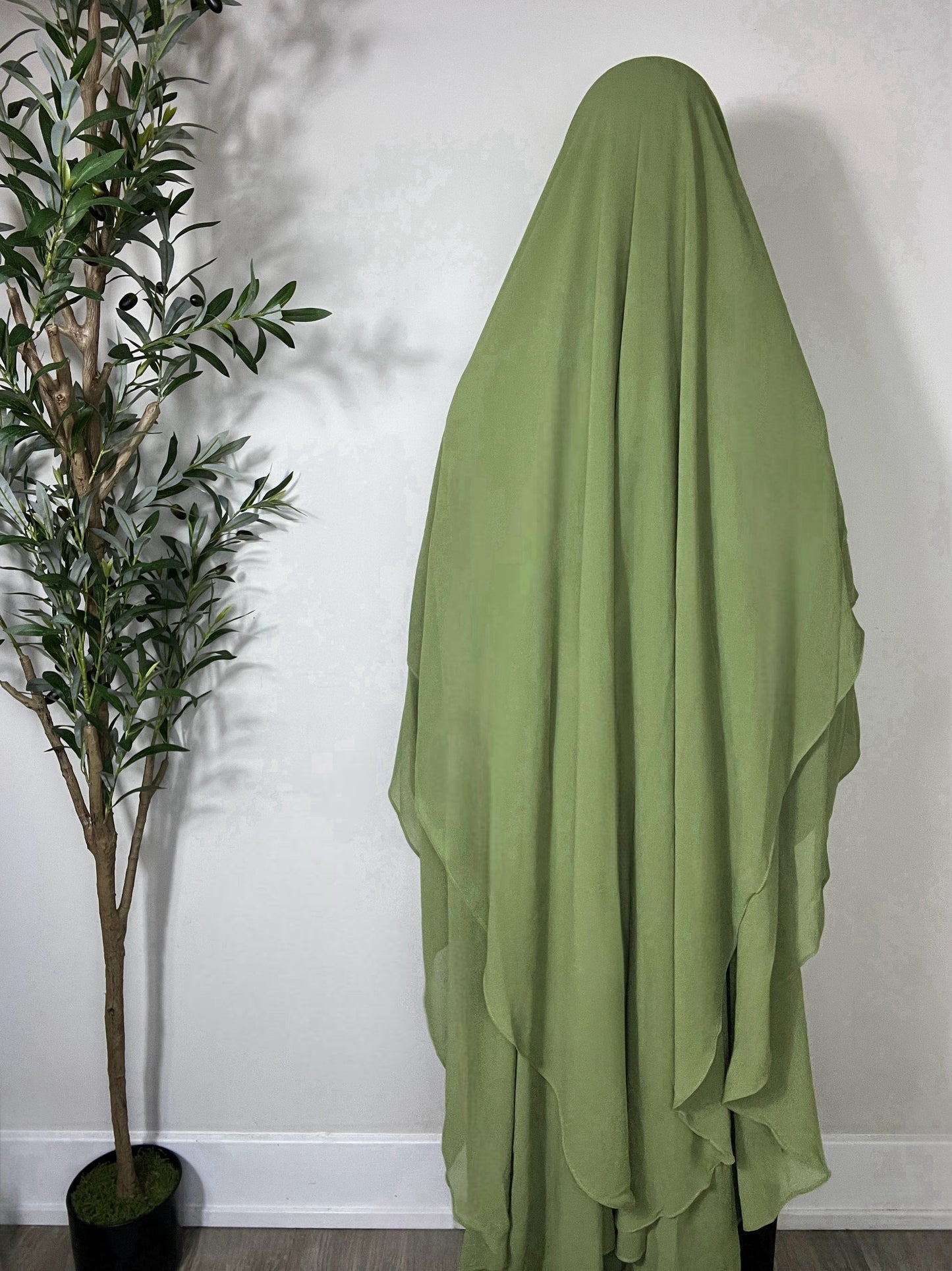 Extra Long Two Layers Chiffon Khimar- Green