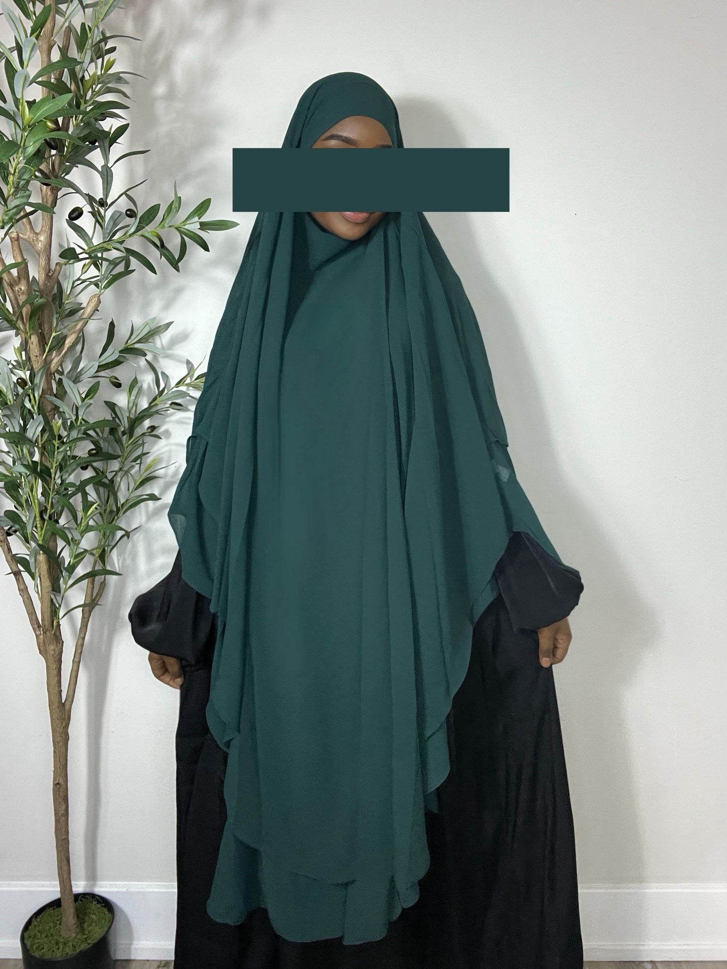 Extra Long Two Layers Chiffon Khimar- Emerald Green