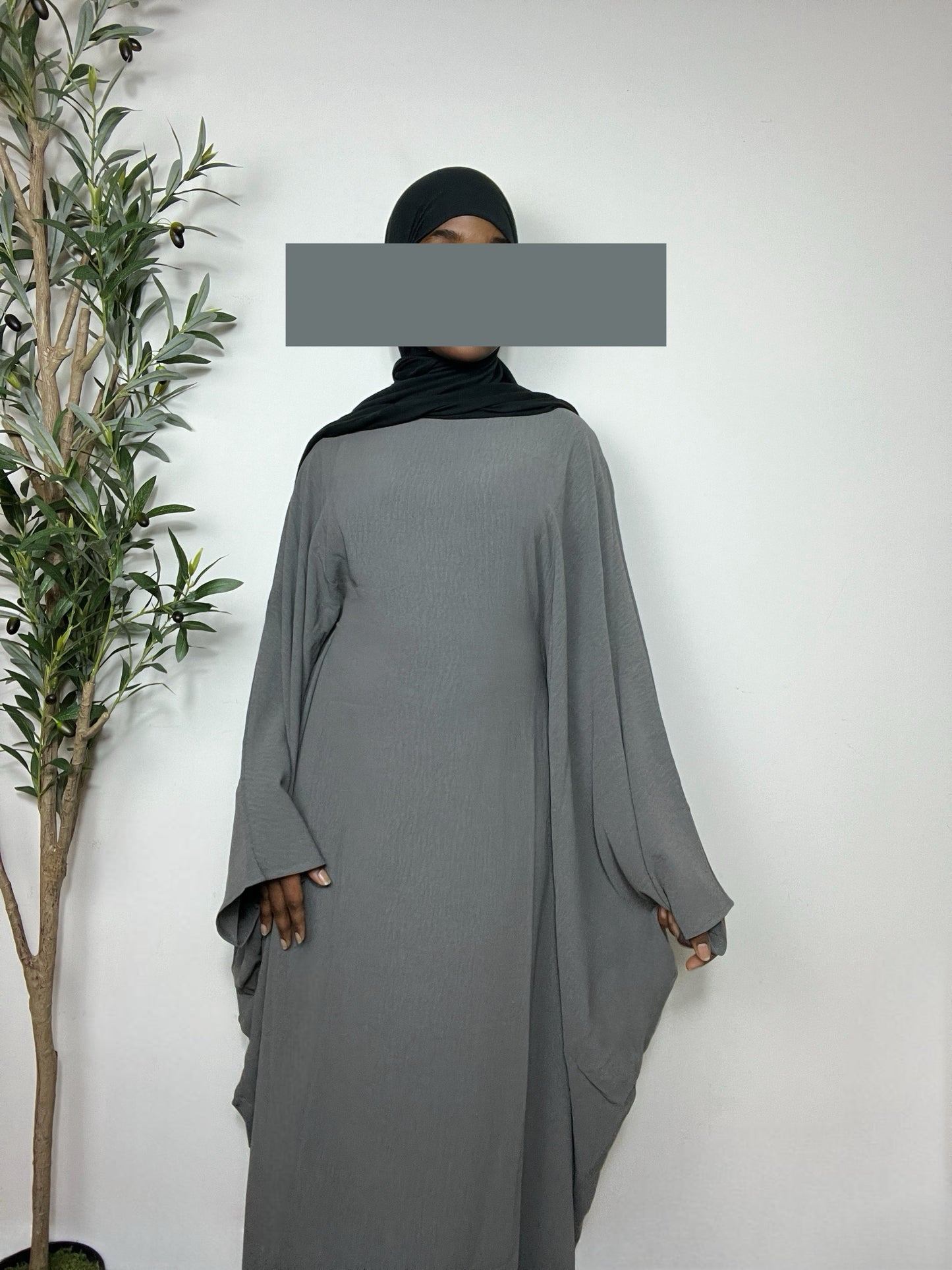 Nabila Butterfly Abaya Dress- Grey