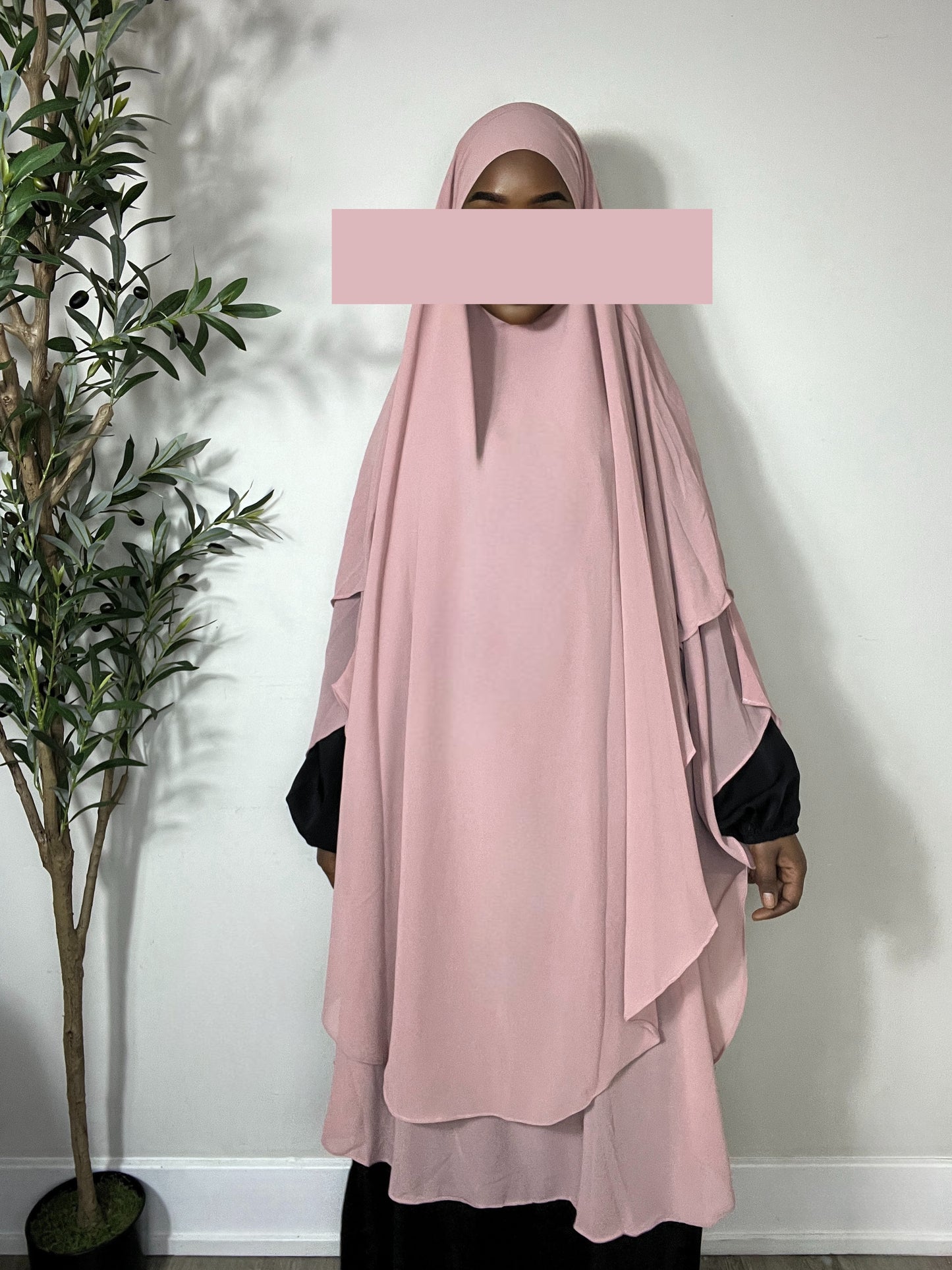 Extra Long Two Layers Chiffon Khimar- Pink