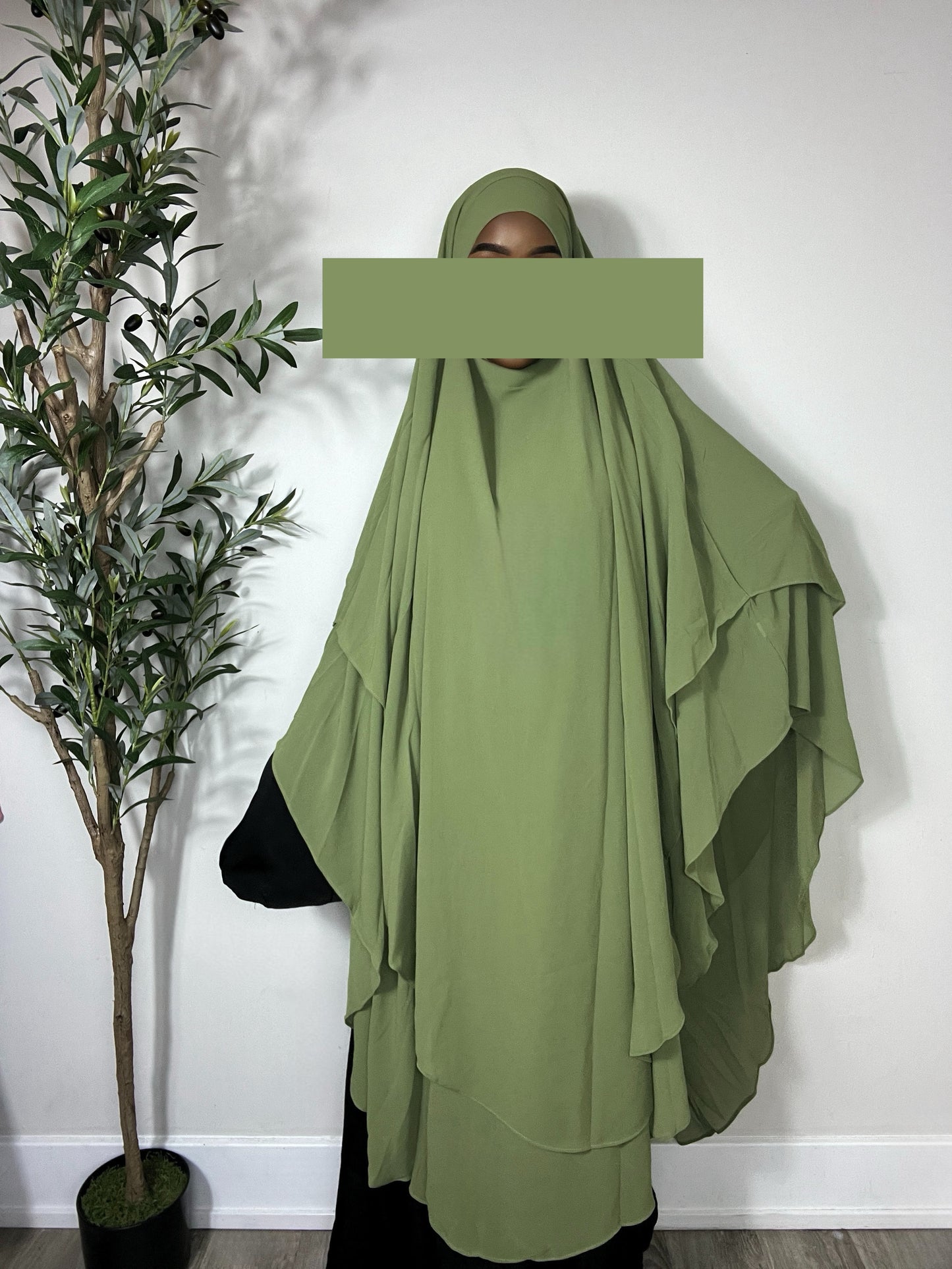 Extra Long Two Layers Chiffon Khimar- Green