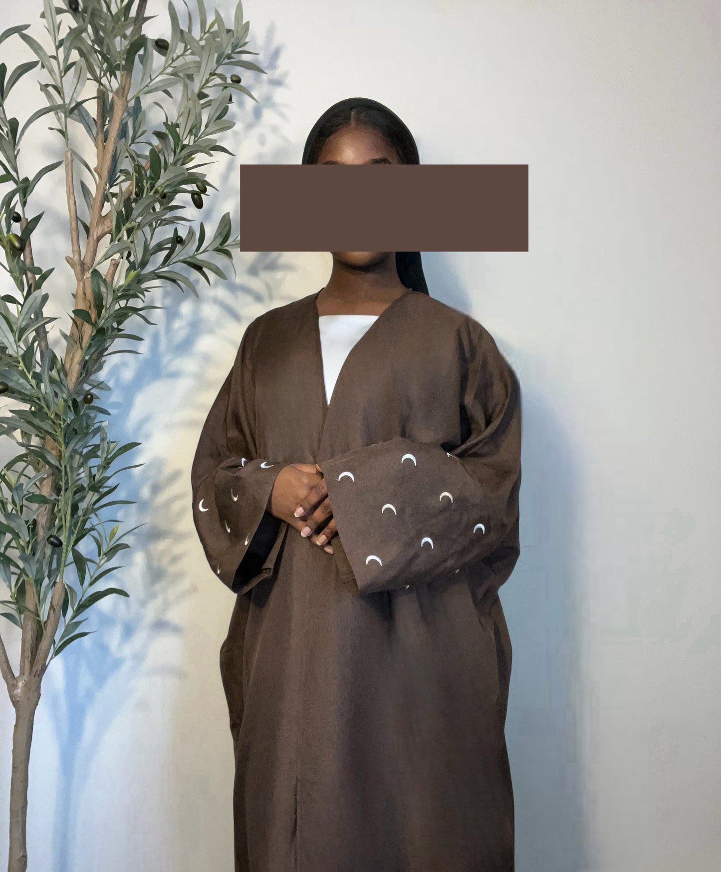 Ayla Moon Embroidered Open Abaya - Brown