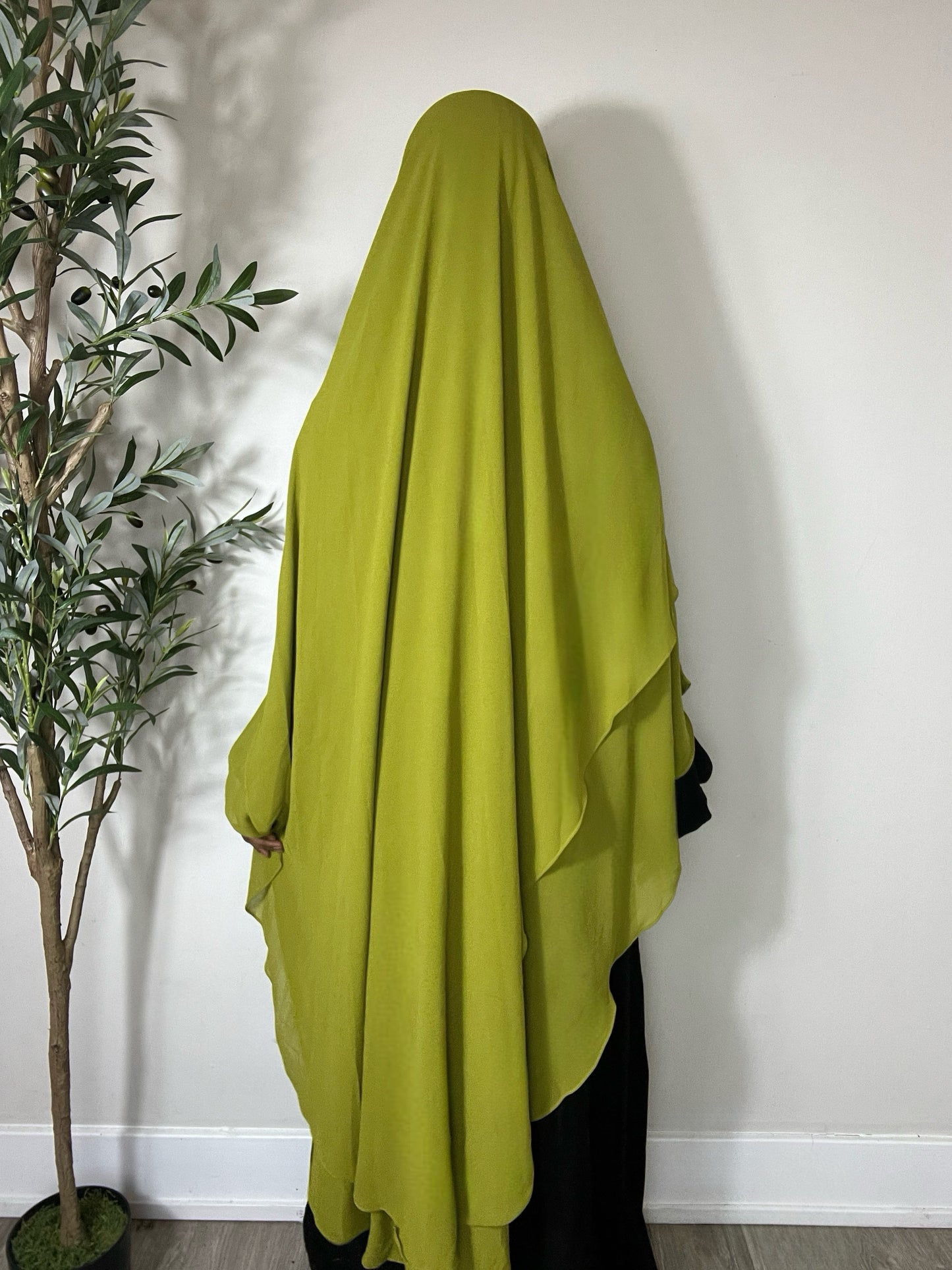 Extra Long Two Layers Chiffon Khimar- Grass Green