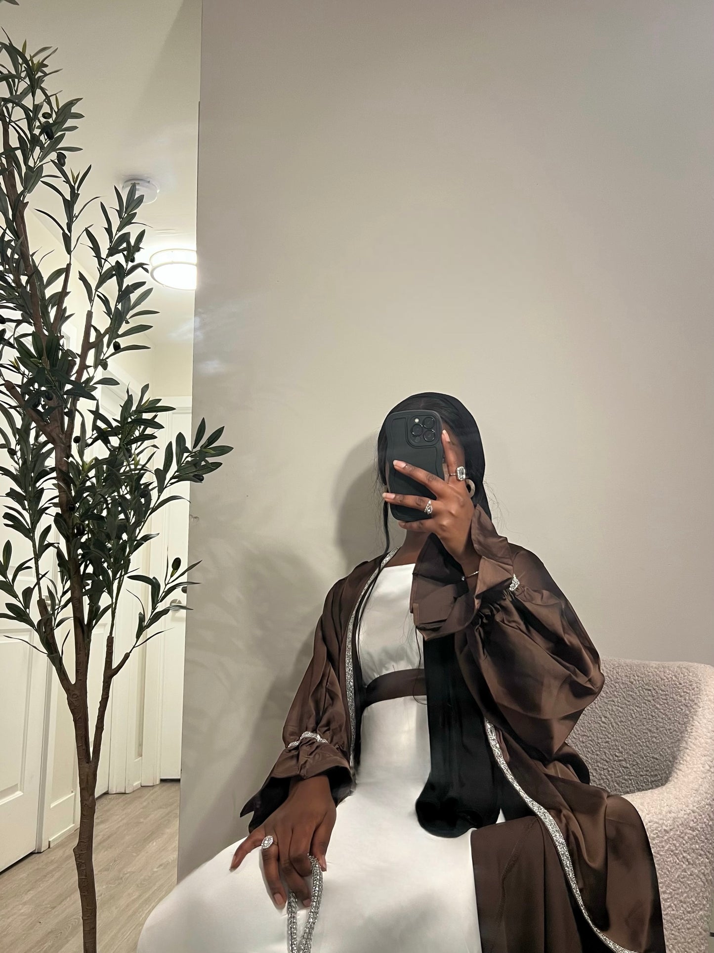 Leila 2 Piece Satin Abaya Set- Brown