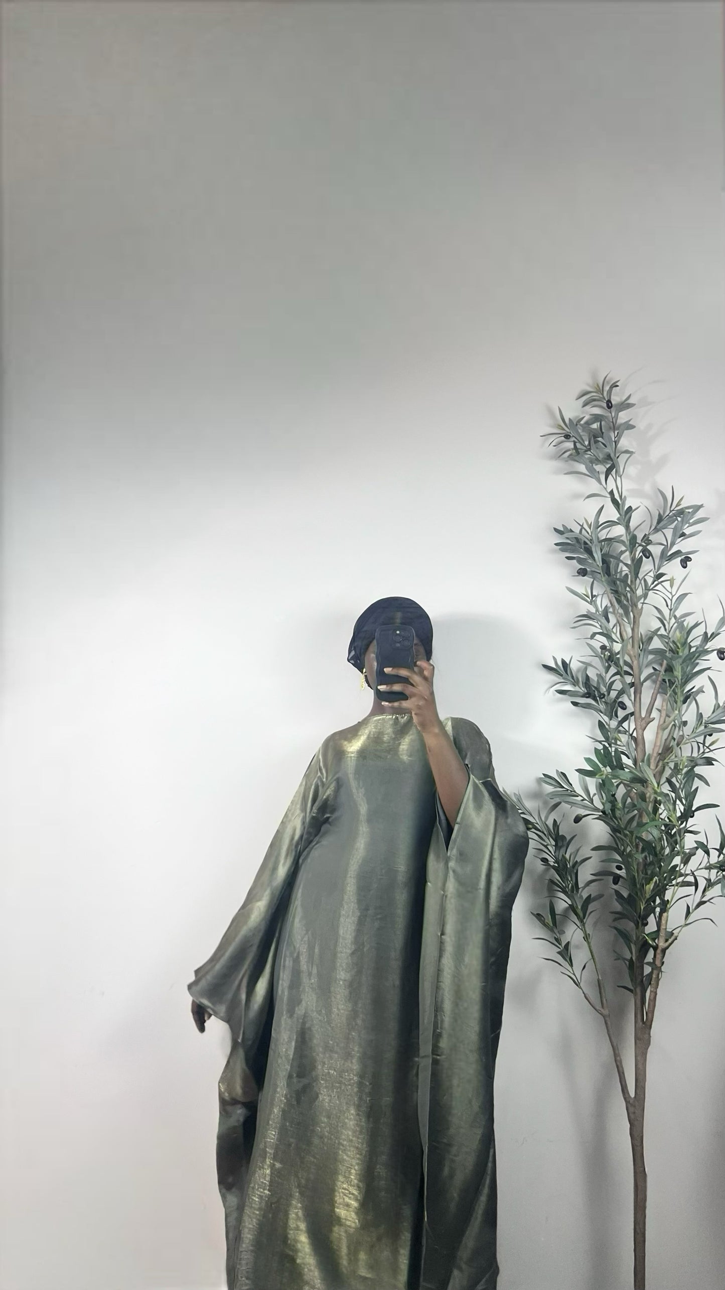 Muneera Shiny Butterfly Abaya Dress- Army Green