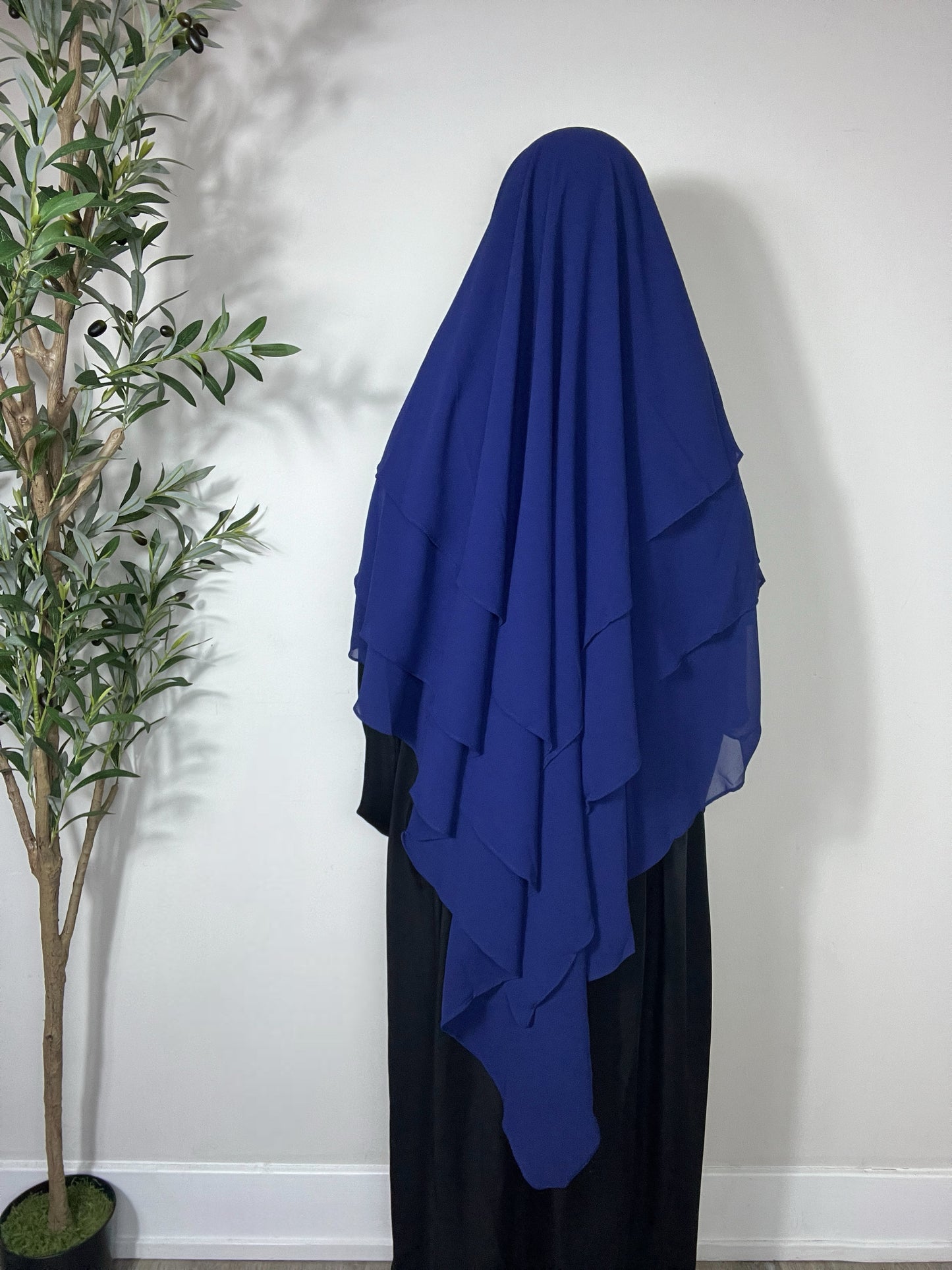 Three Layers Chiffon Khimar- Navy