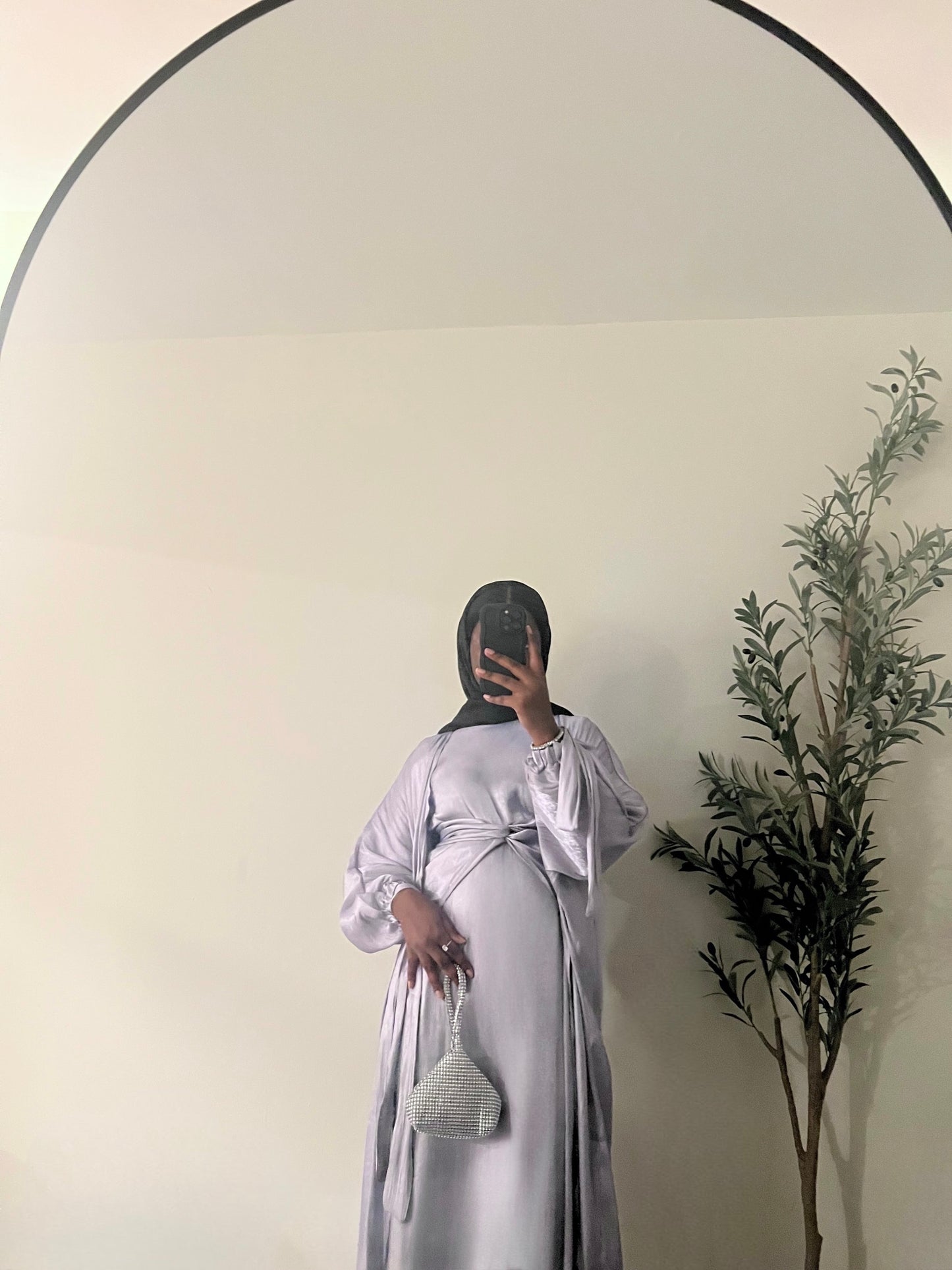 Marwa 3 piece Organza Abaya Set- Purple