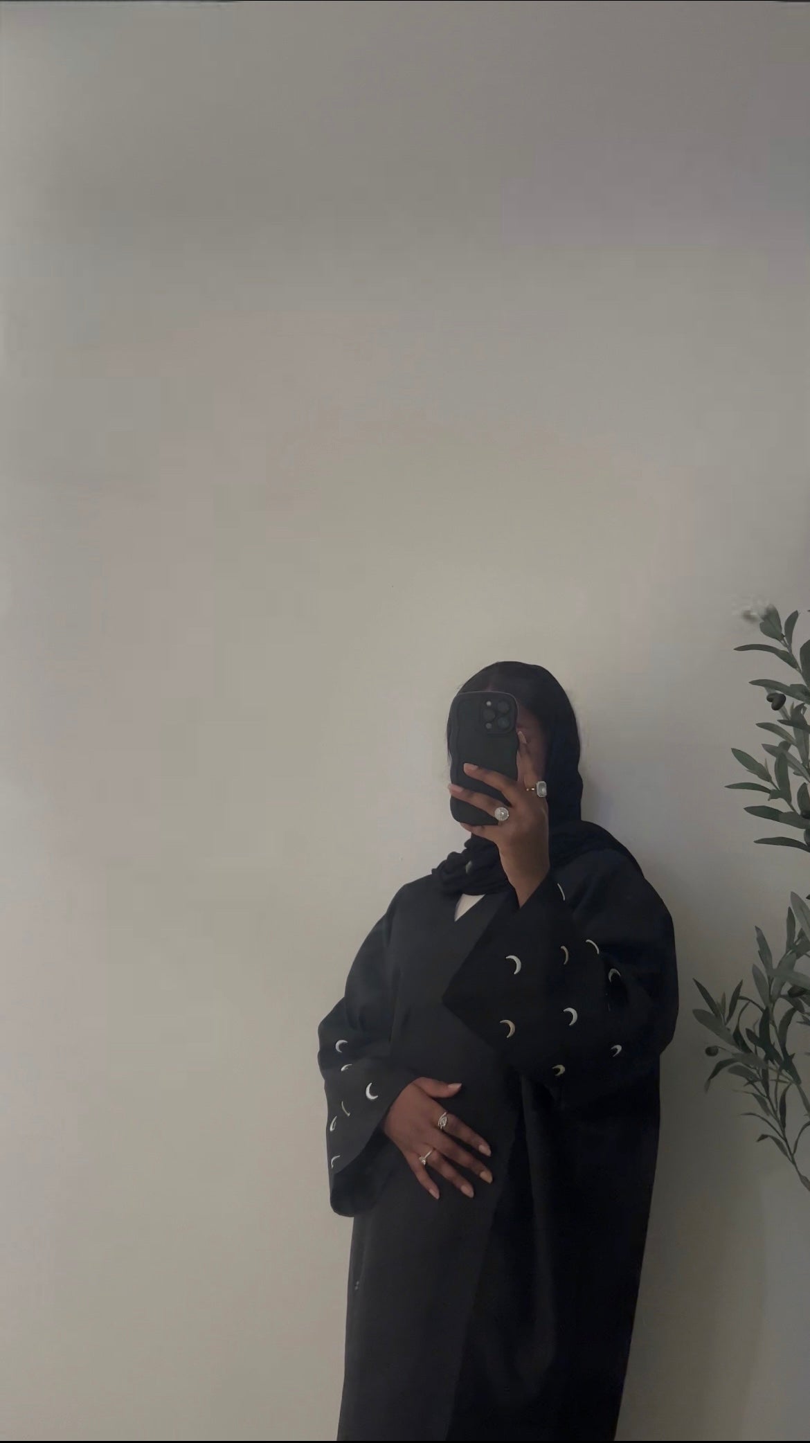 Ayla Moon Embroidered Open Abaya - Black