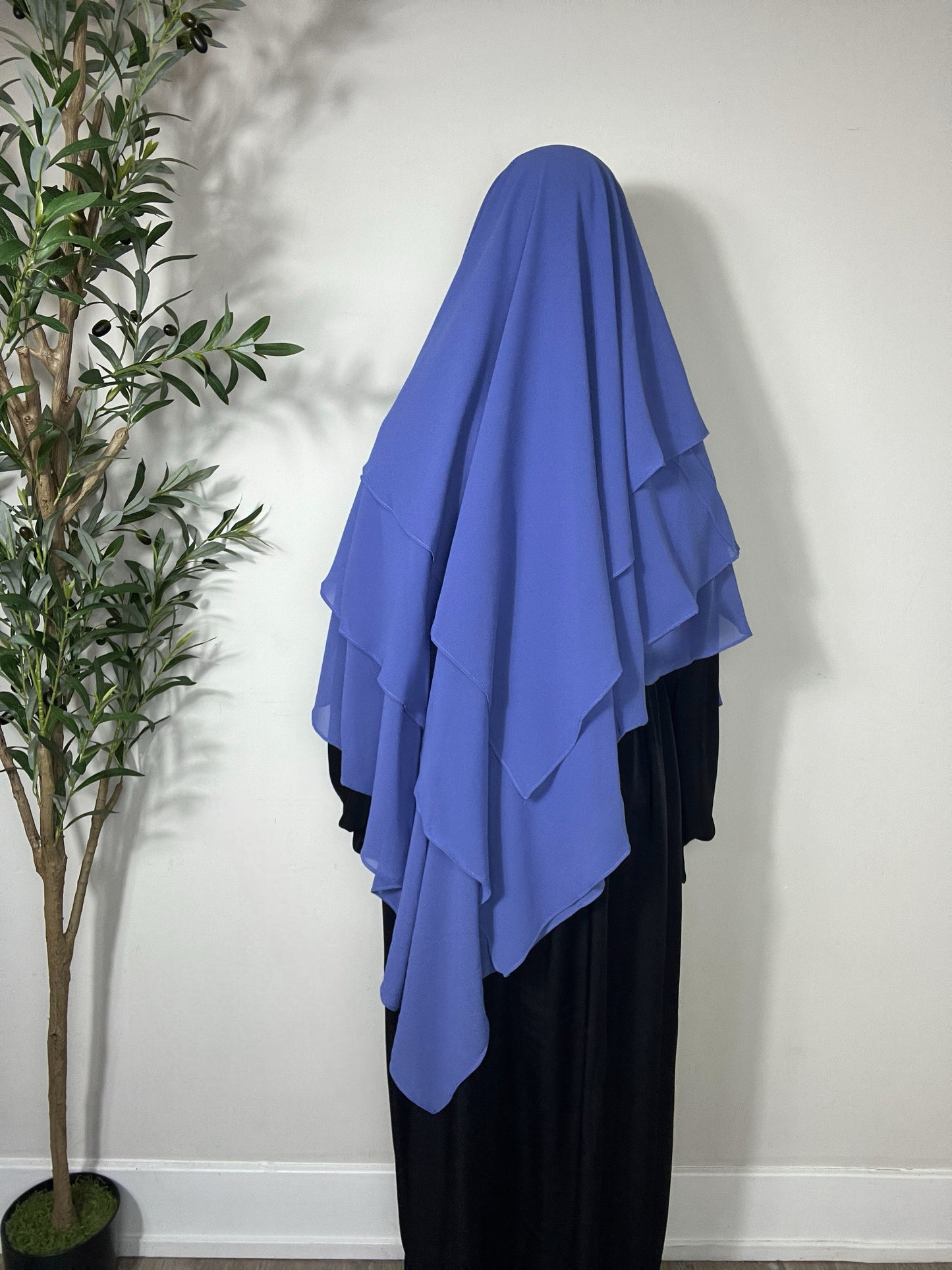 Three Layers Chiffon Khimar- Blue