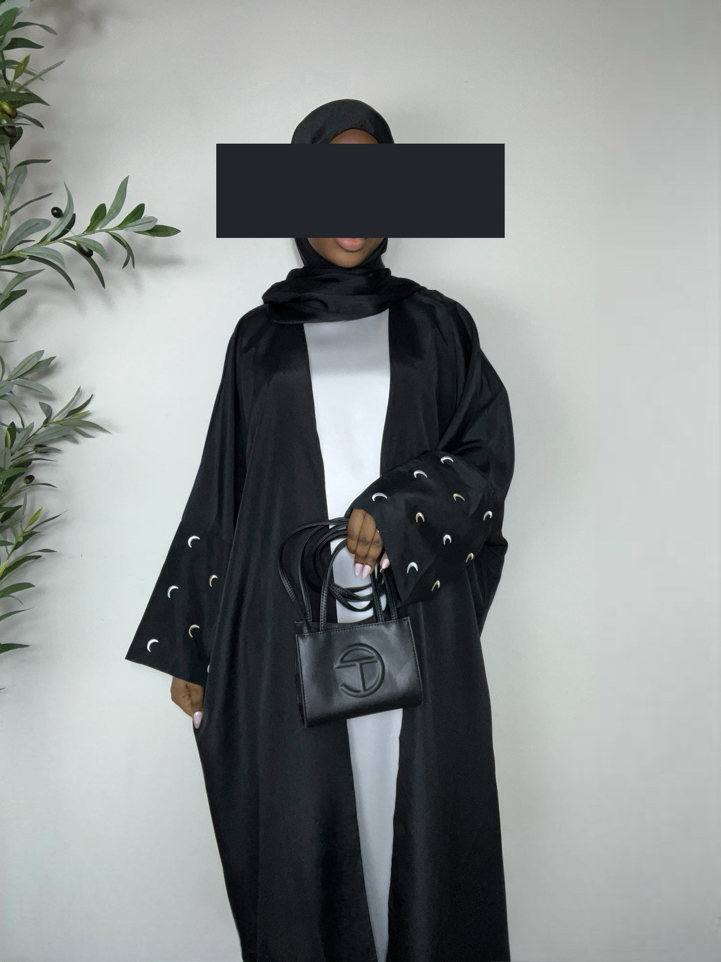 Ayla Moon Embroidered Open Abaya - Black