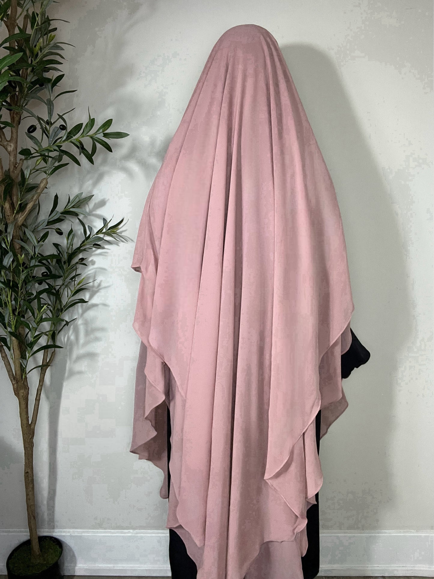Extra Long Two Layers Chiffon Khimar- Pink