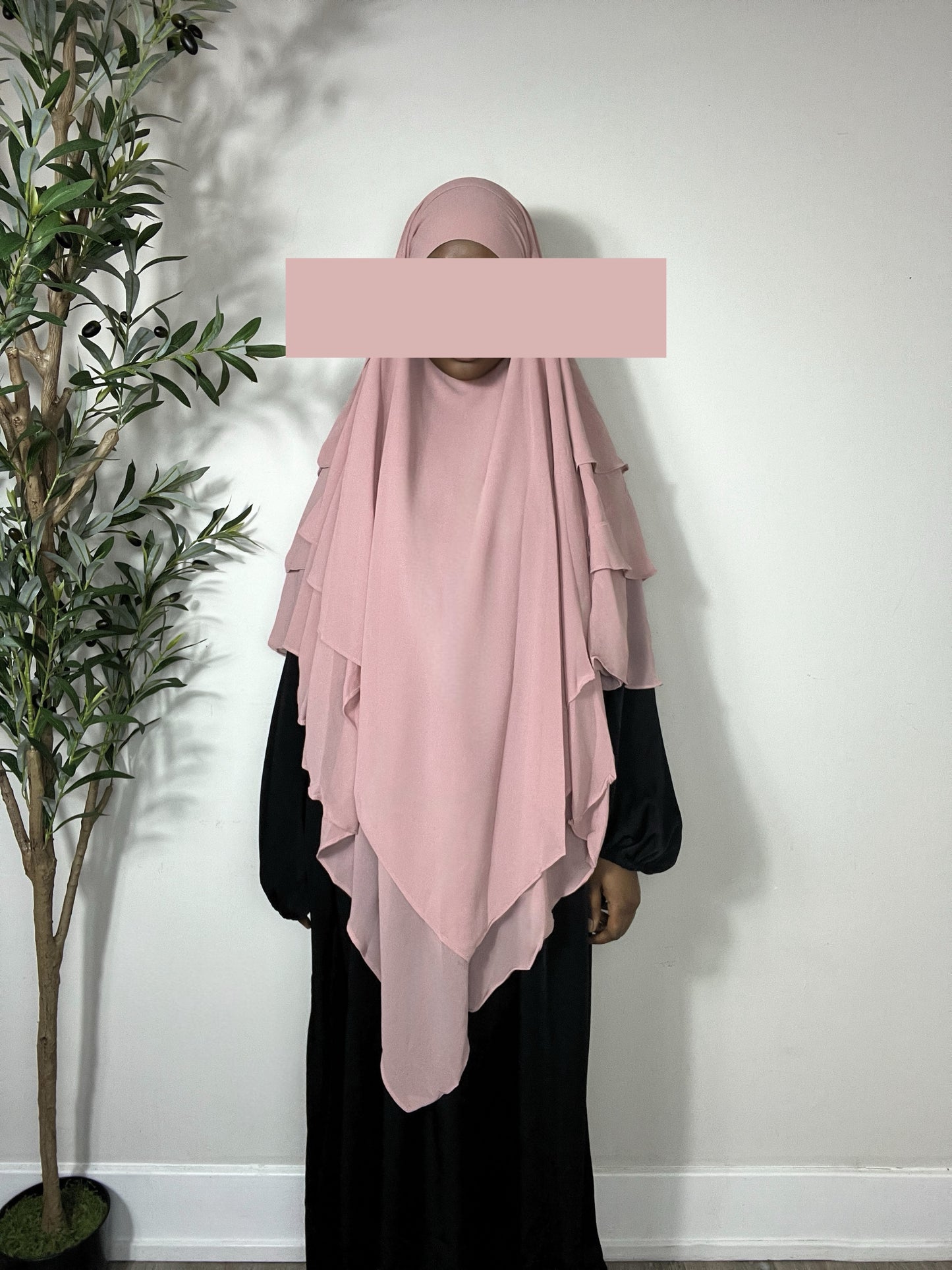 Three Layers Chiffon Khimar- Pink
