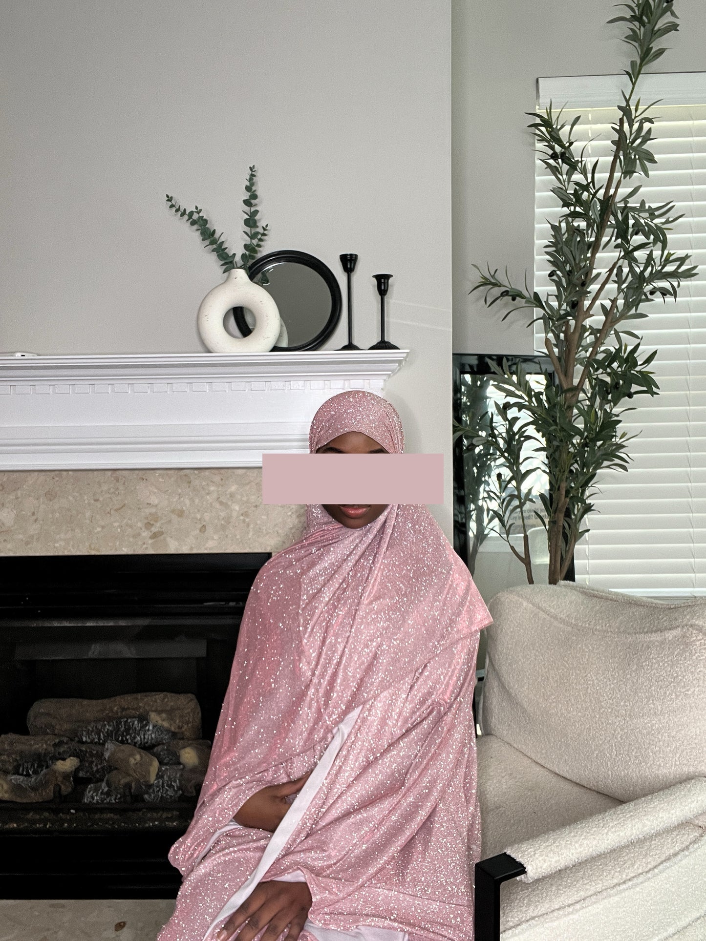 Jana 3 Piece Glitter Abaya Set- Pink