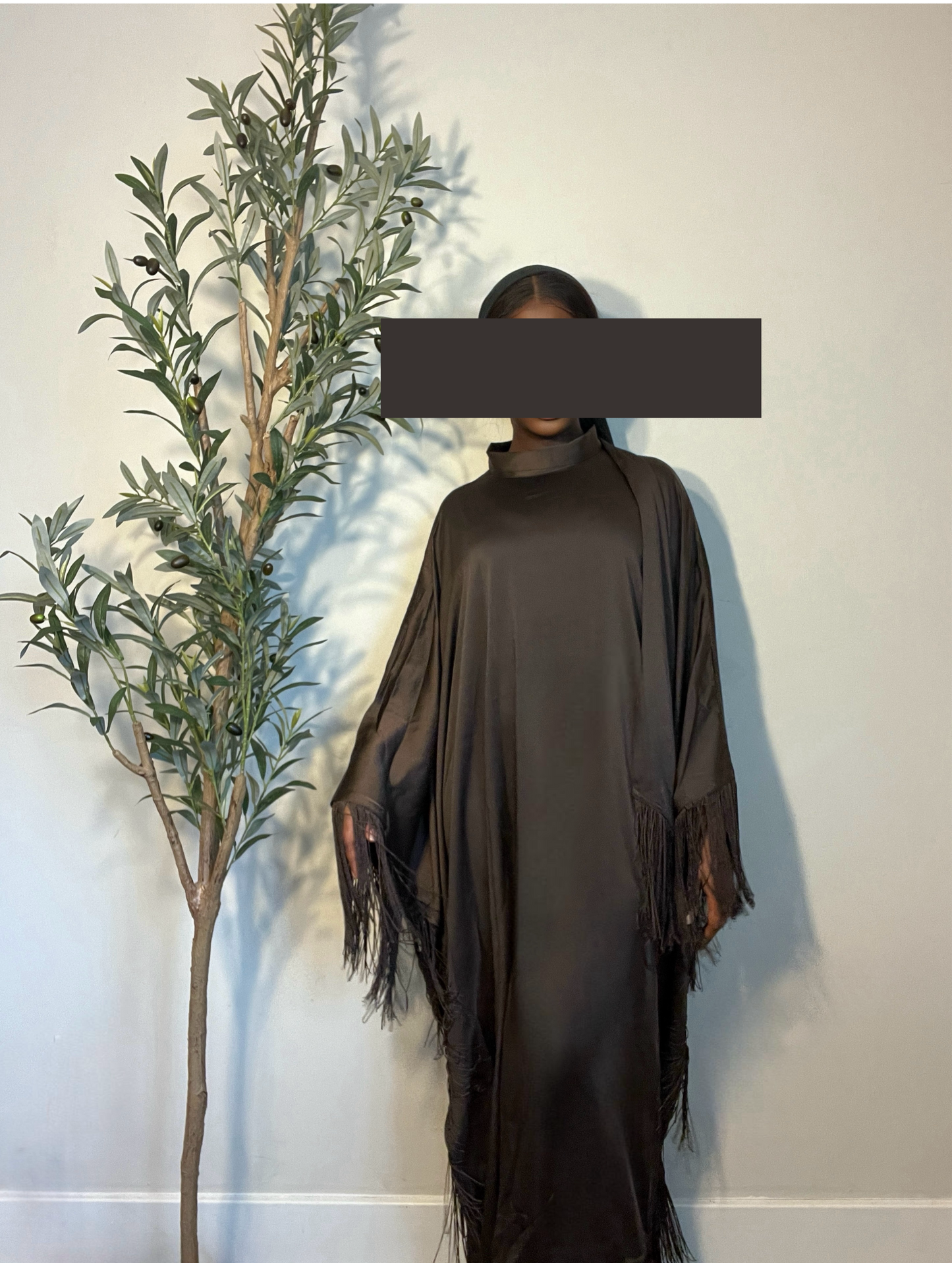Anissa Fringe Abaya Dress- Brown