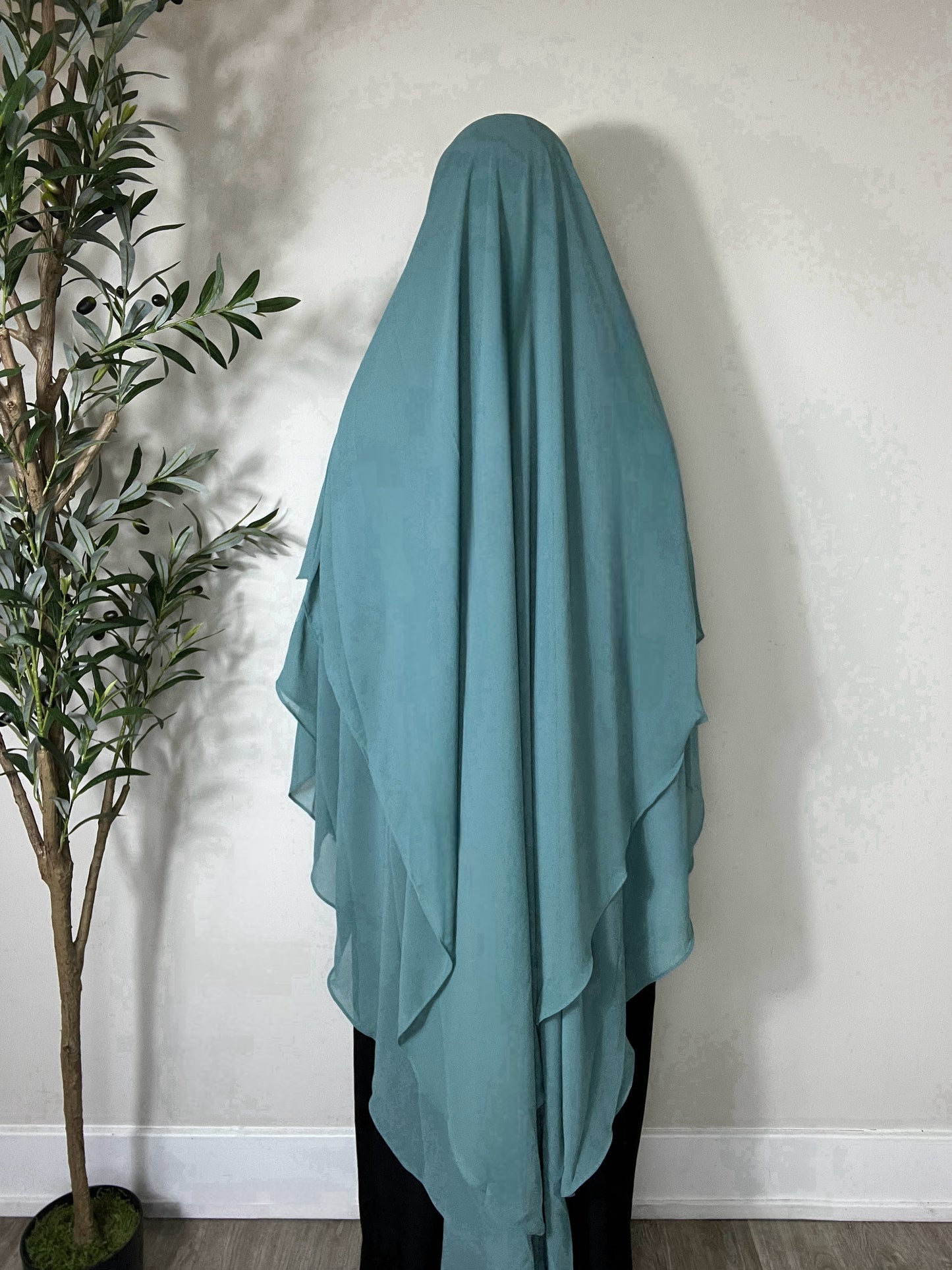 Extra Long Two Layers Chiffon Khimar- Mint