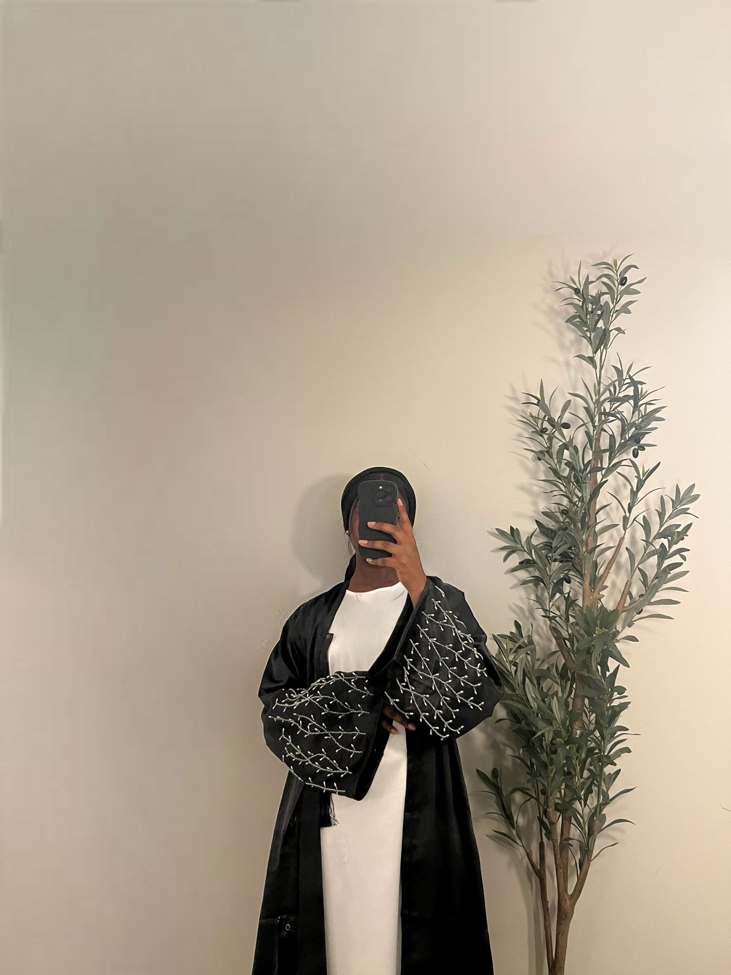 Asma 2 Piece Satin Abaya Set- Black