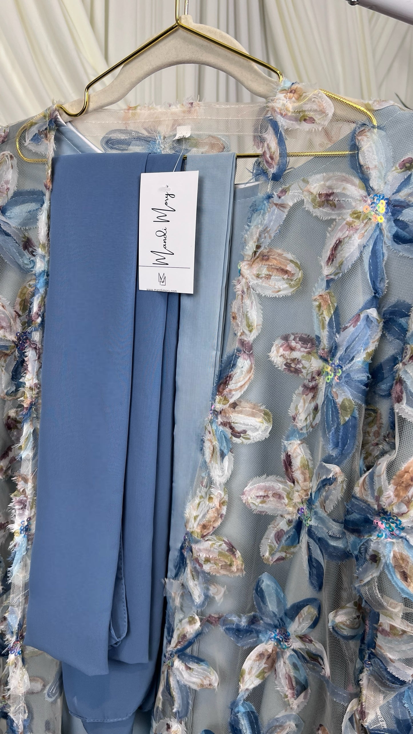 Raissa Textured Flower Abaya- Blue