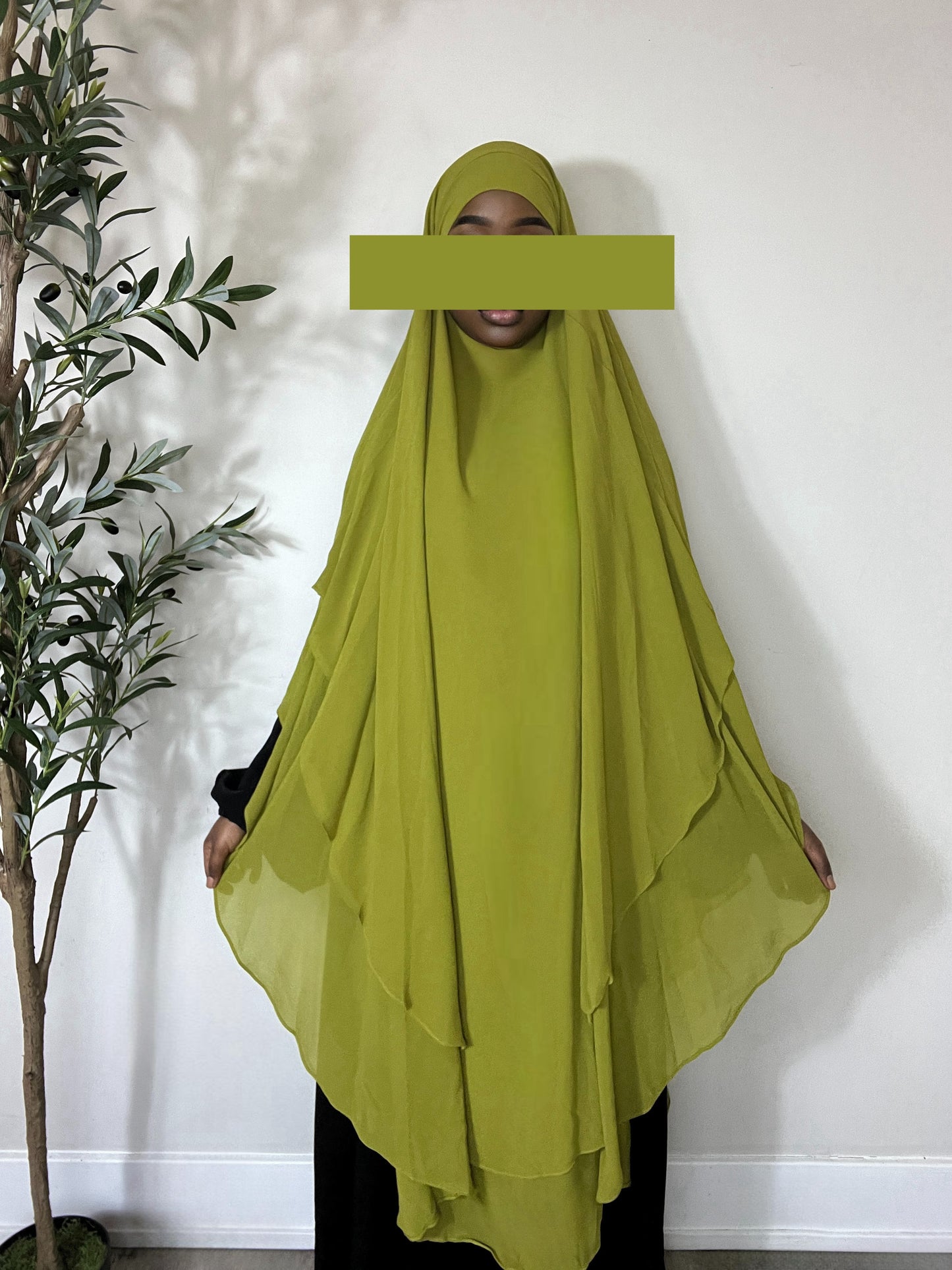 Extra Long Two Layers Chiffon Khimar- Grass Green