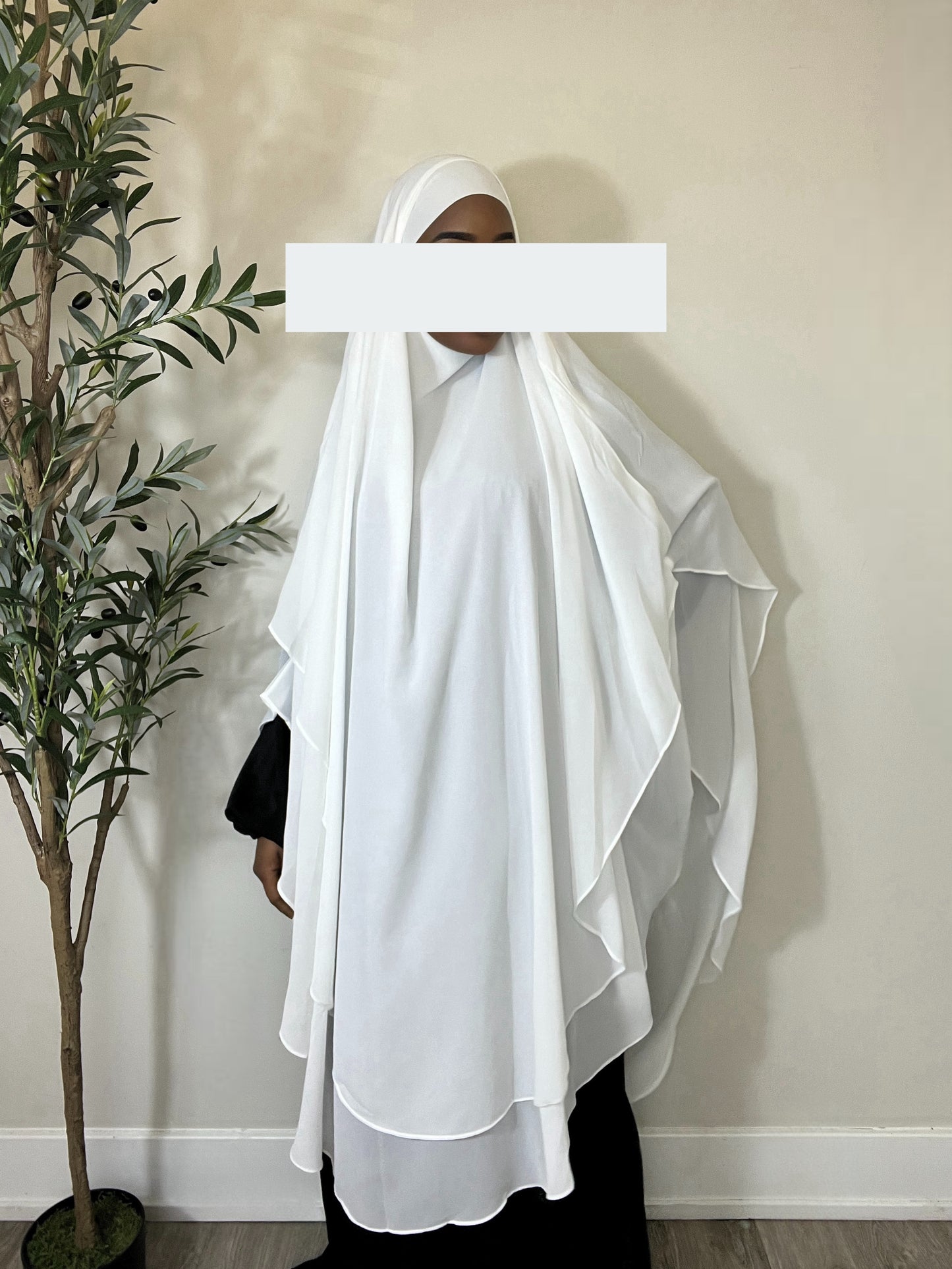 Extra Long Two Layers Chiffon Khimar- White