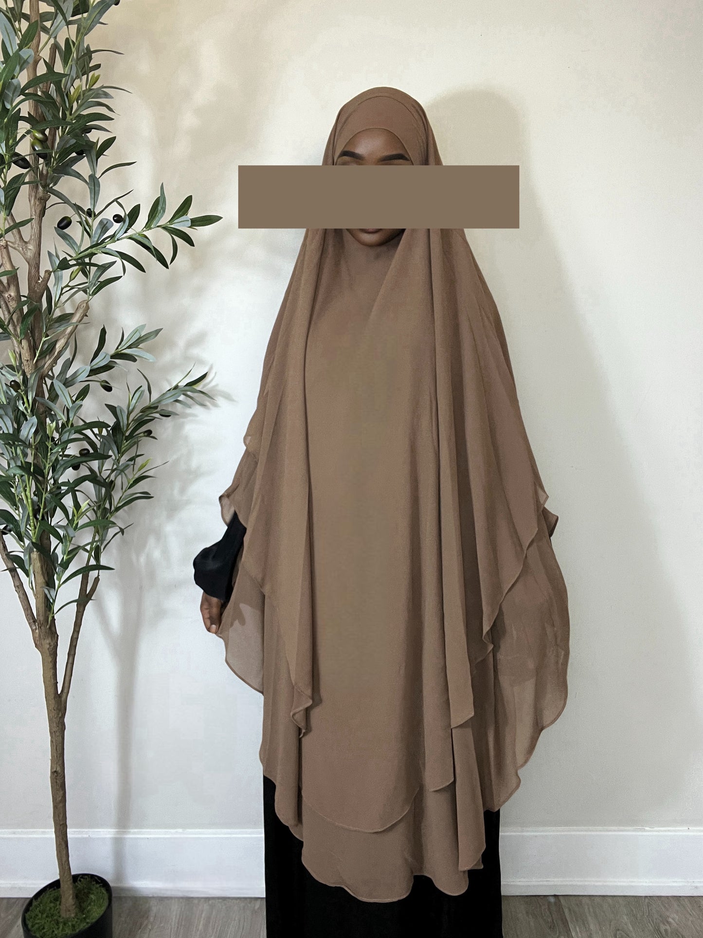 Extra Long Two Layers Chiffon Khimar- Khaki