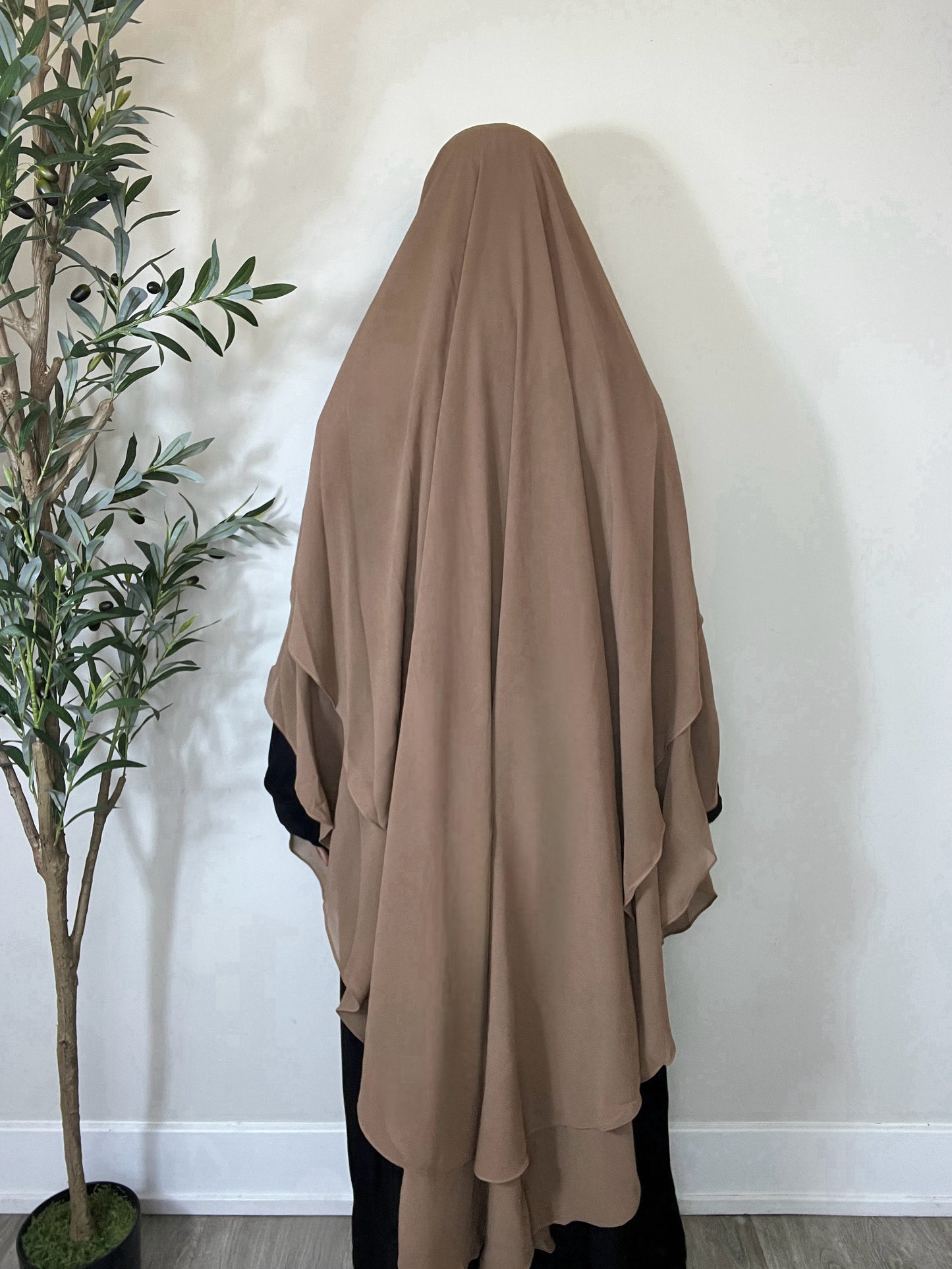 Extra Long Two Layers Chiffon Khimar- Khaki