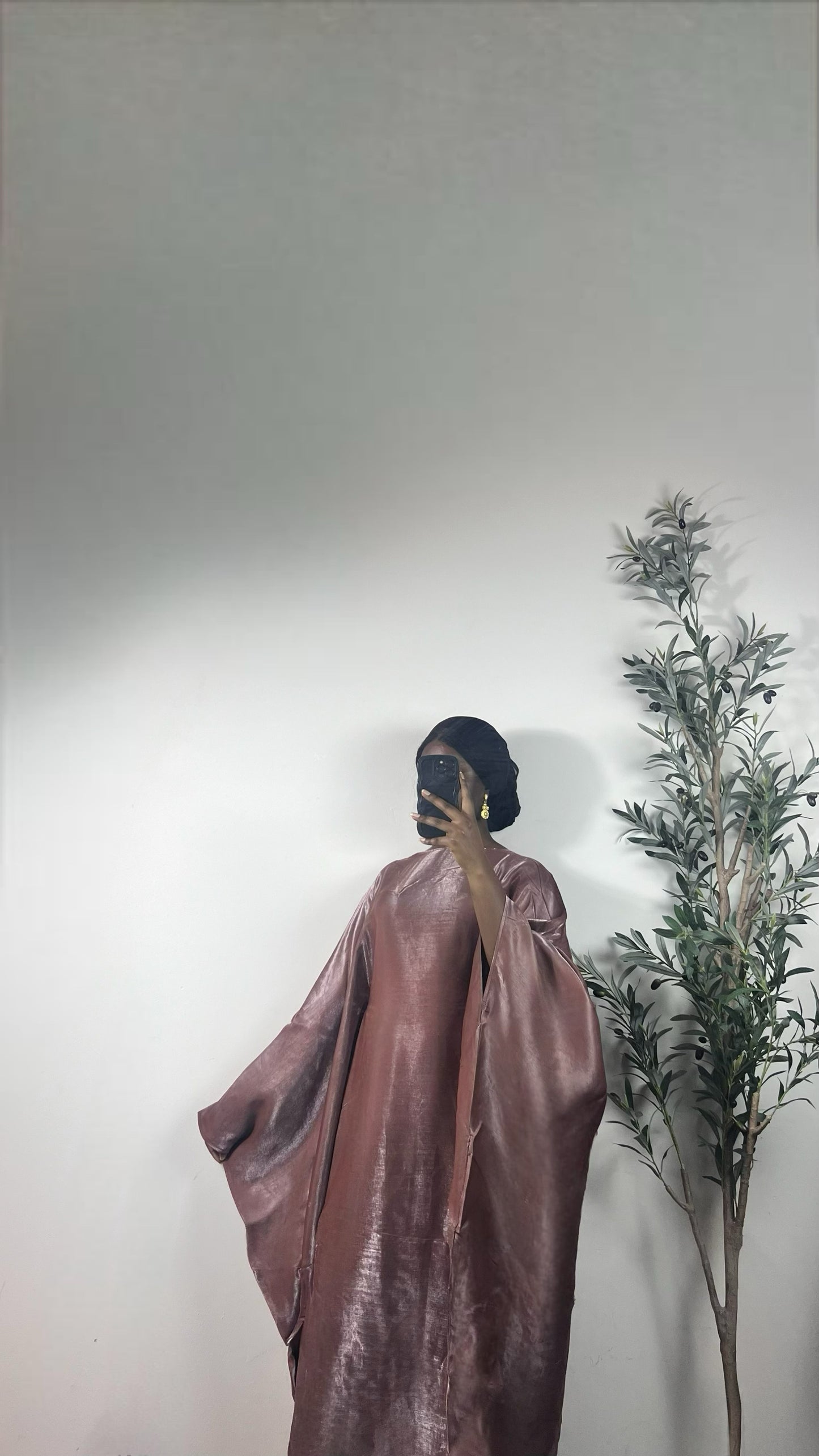Muneera Shiny Butterfly Abaya Dress- Brown
