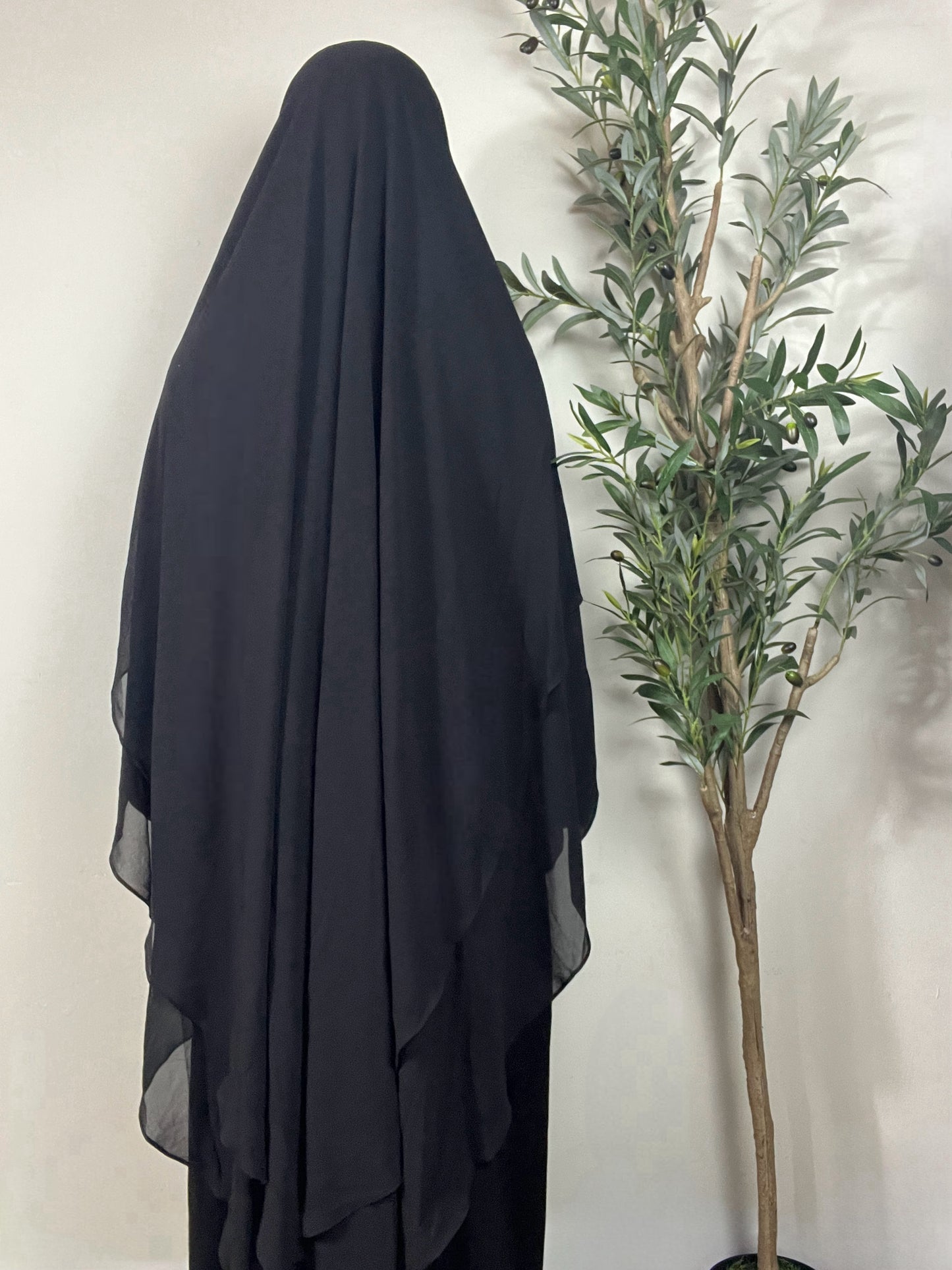 Extra Long Two Layers Chiffon Khimar - Black