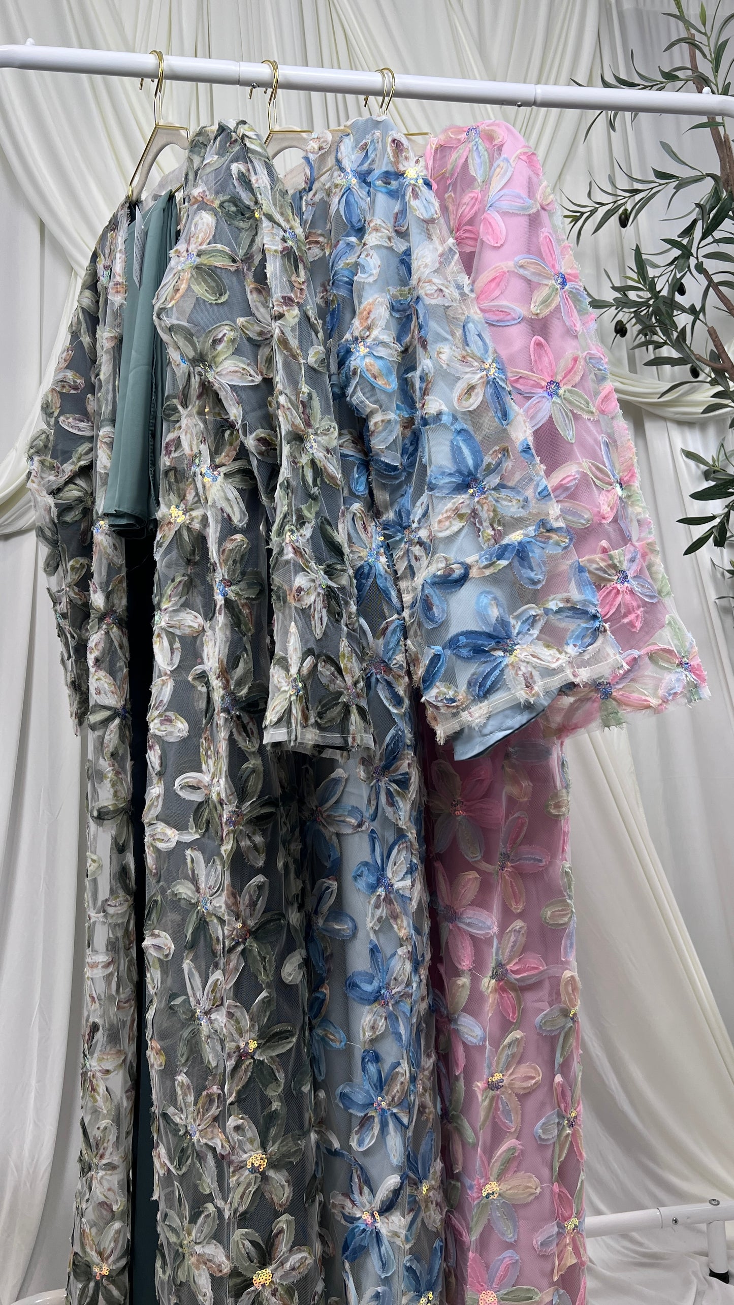 Raissa Textured Flower Abaya- Blue