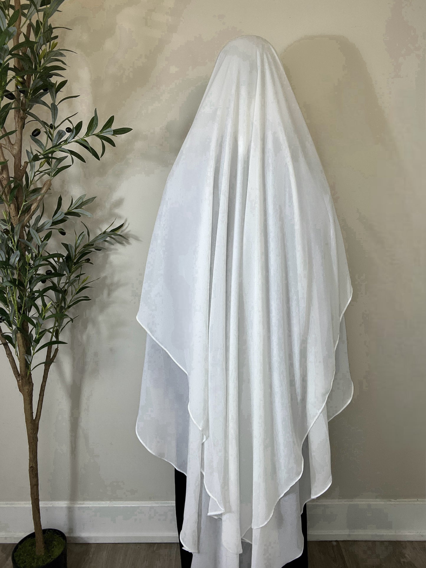 Extra Long Two Layers Chiffon Khimar- White