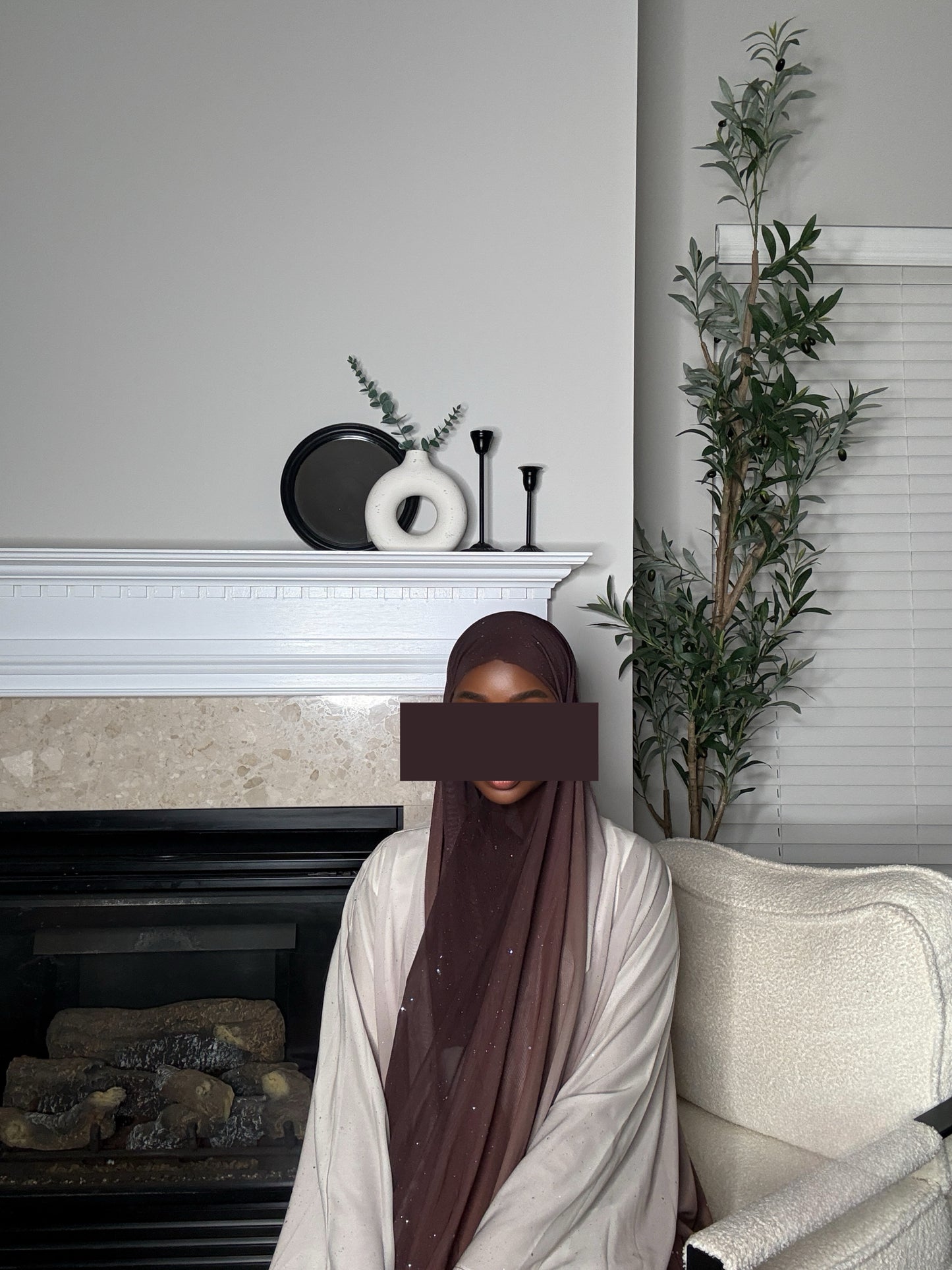 Soraya Ombre Glitter 3 Piece Abaya Set- Brown