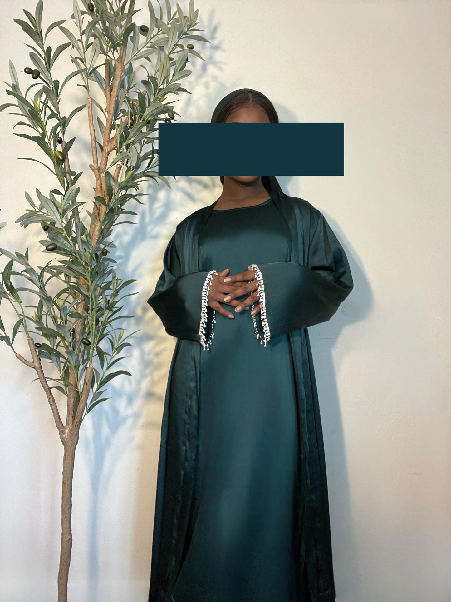 Yara 2 Piece Satin Abaya Set- Green
