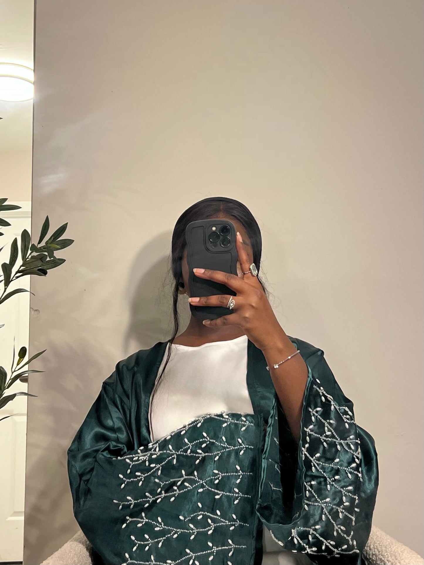 Asma 2 Piece Satin Abaya Set- Green