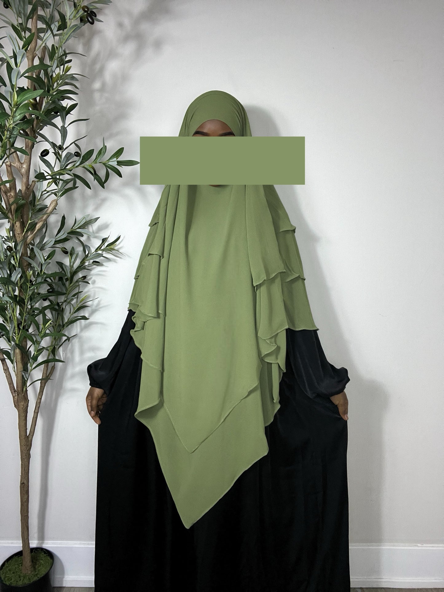Three Layers Chiffon Khimar- Green