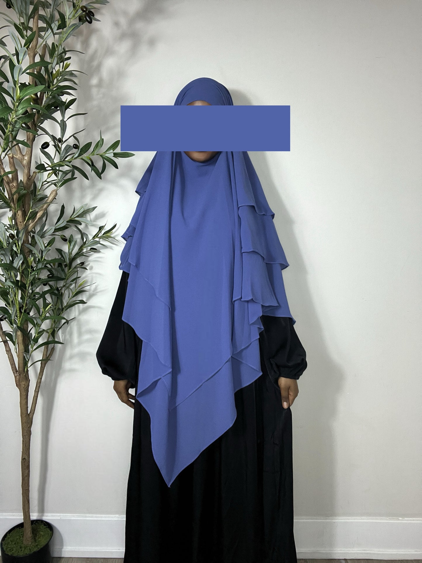 Three Layers Chiffon Khimar- Blue