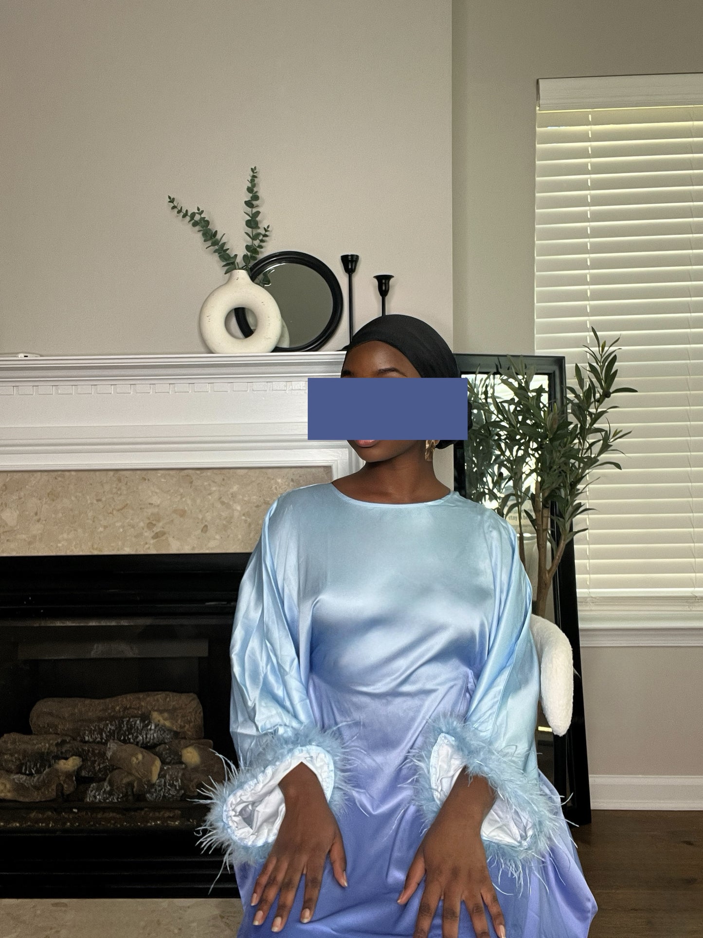 Maya Ombre Feather Butterfly Abaya- Blue