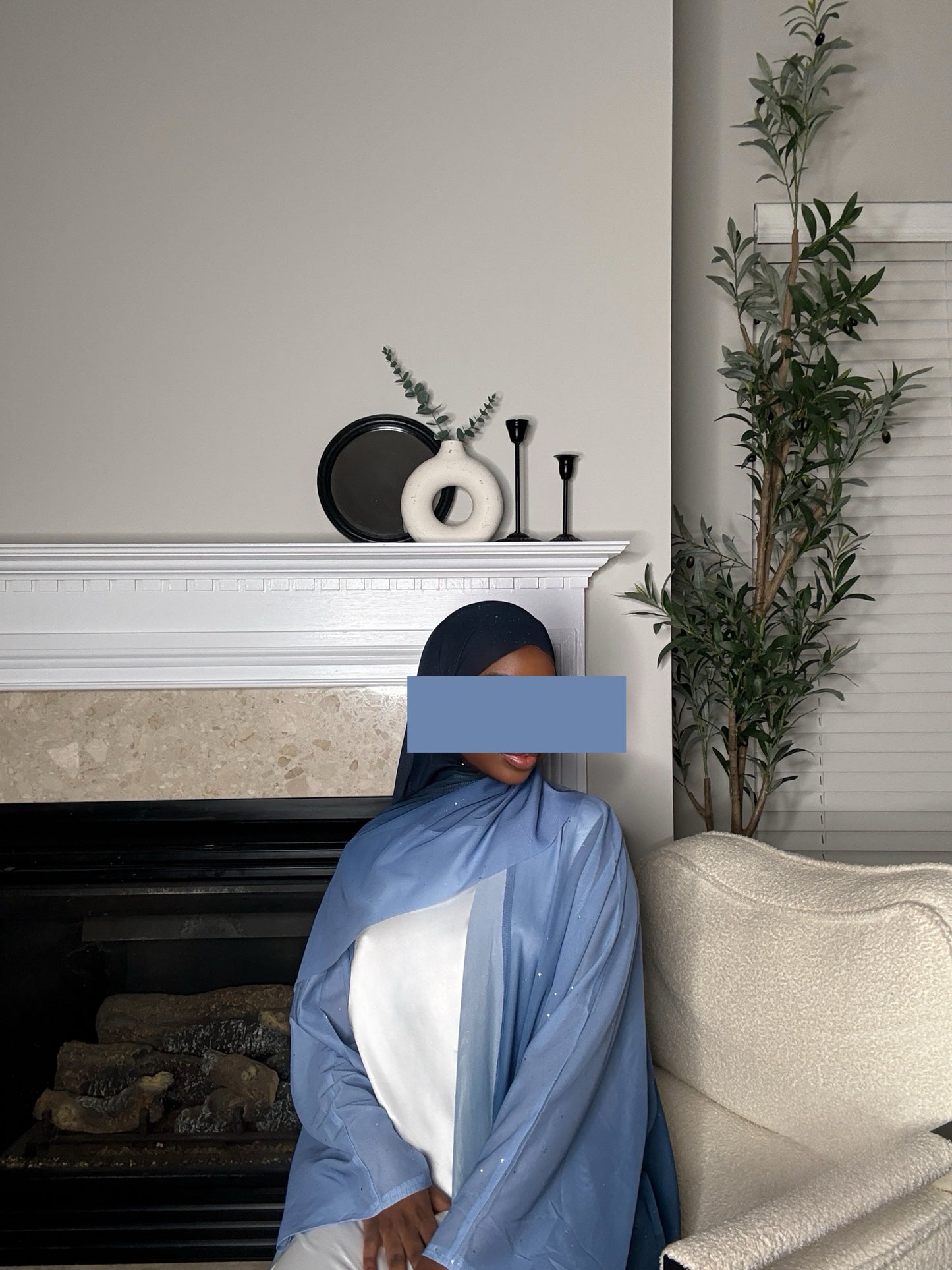 Soraya Ombre Glitter 3 Piece Abaya Set- Blue