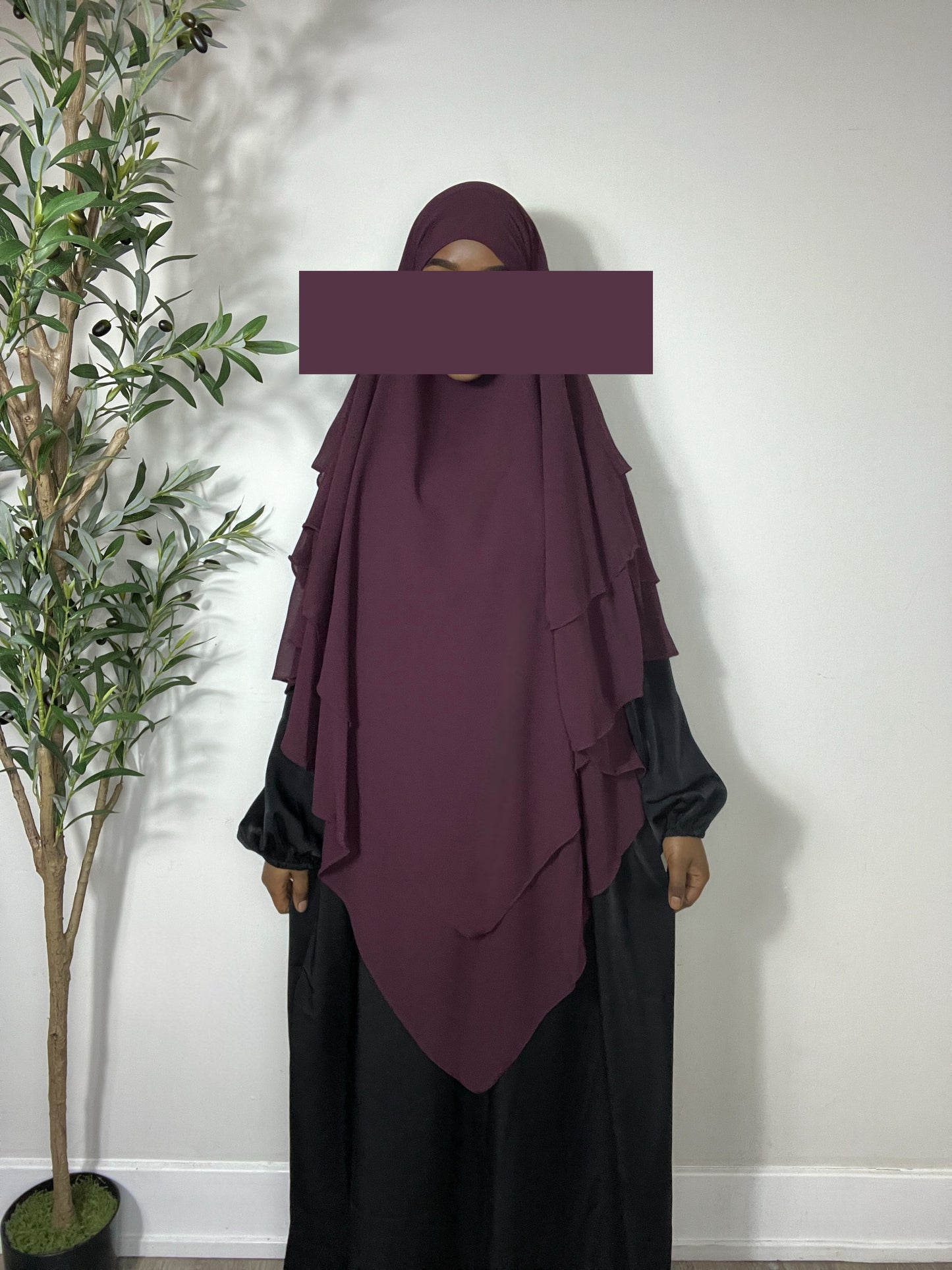 Three Layers Chiffon Khimar- Purple