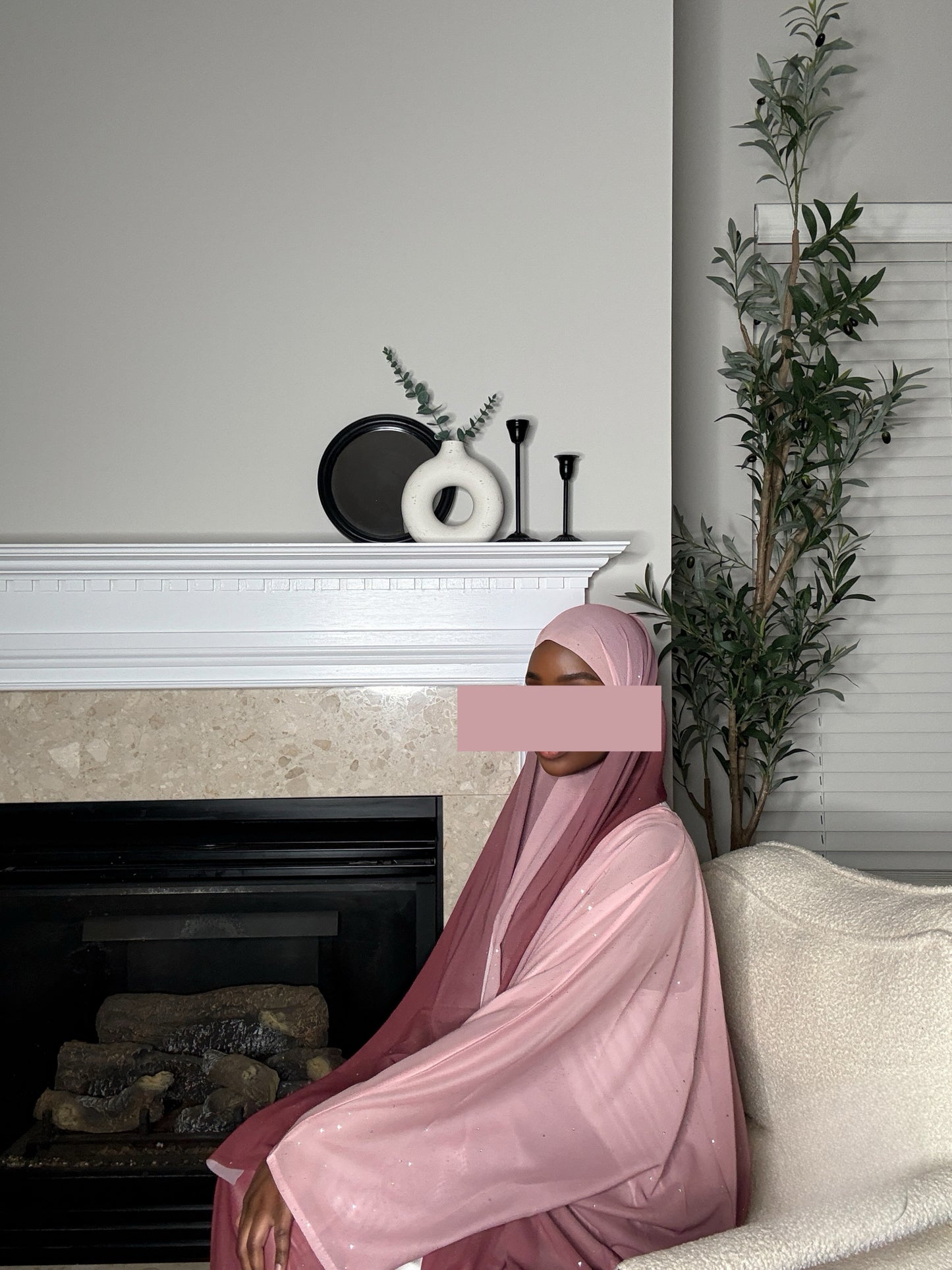 Soraya Ombre Glitter 3 Piece Abaya Set- Pink