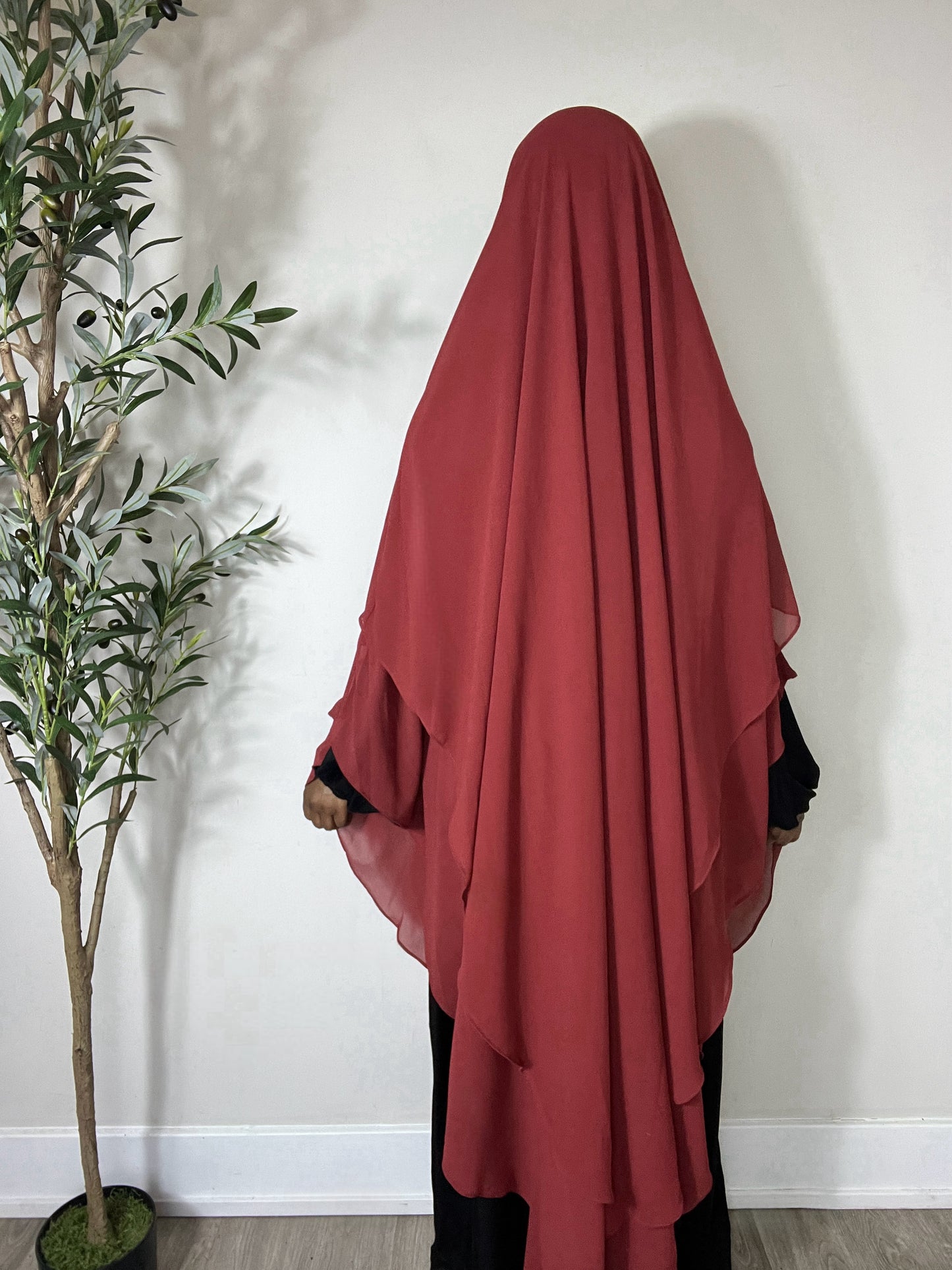Extra Long Two Layers Chiffon Khimar- Red