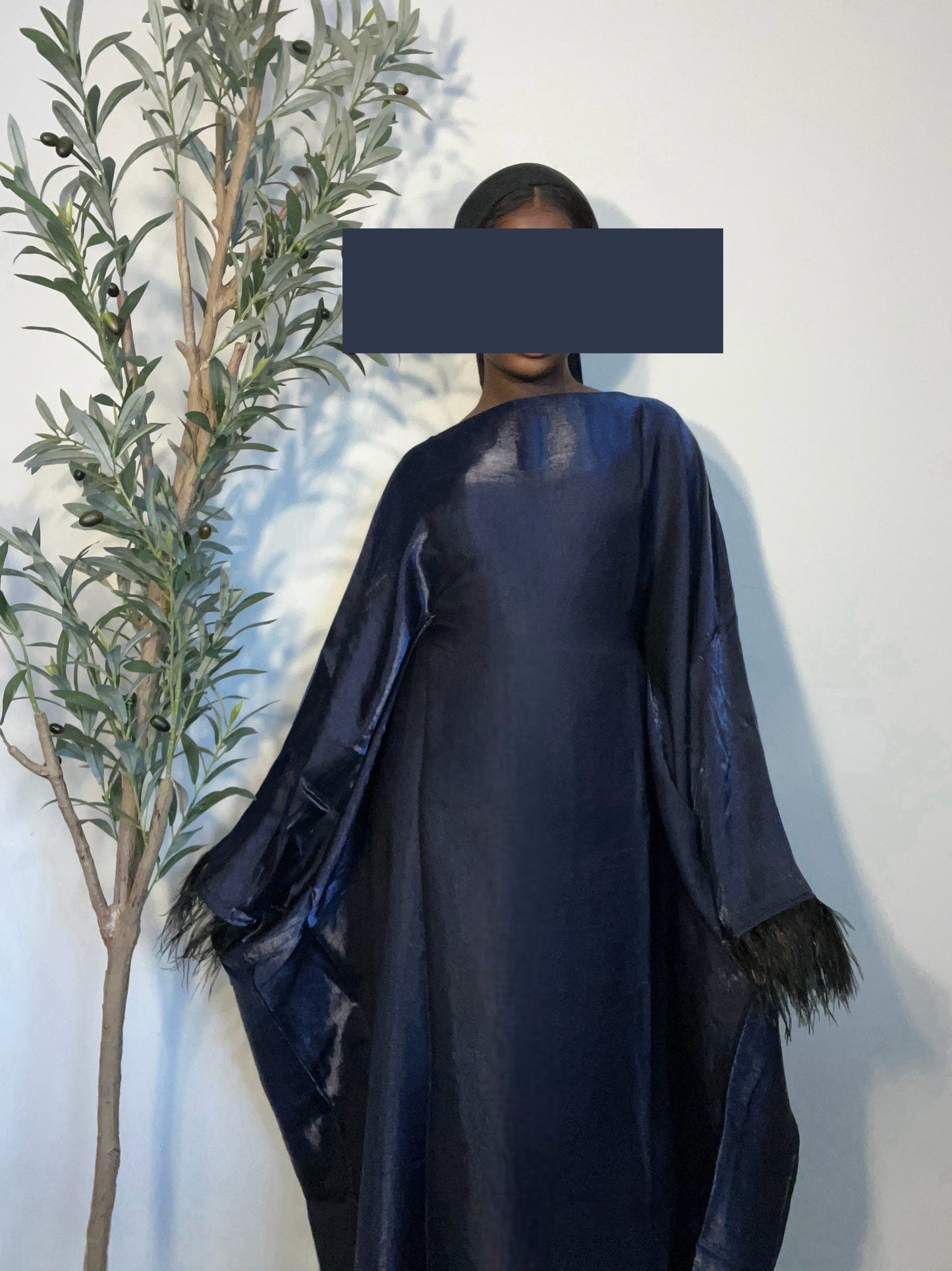 Samira Feather Organza Dress- Navy