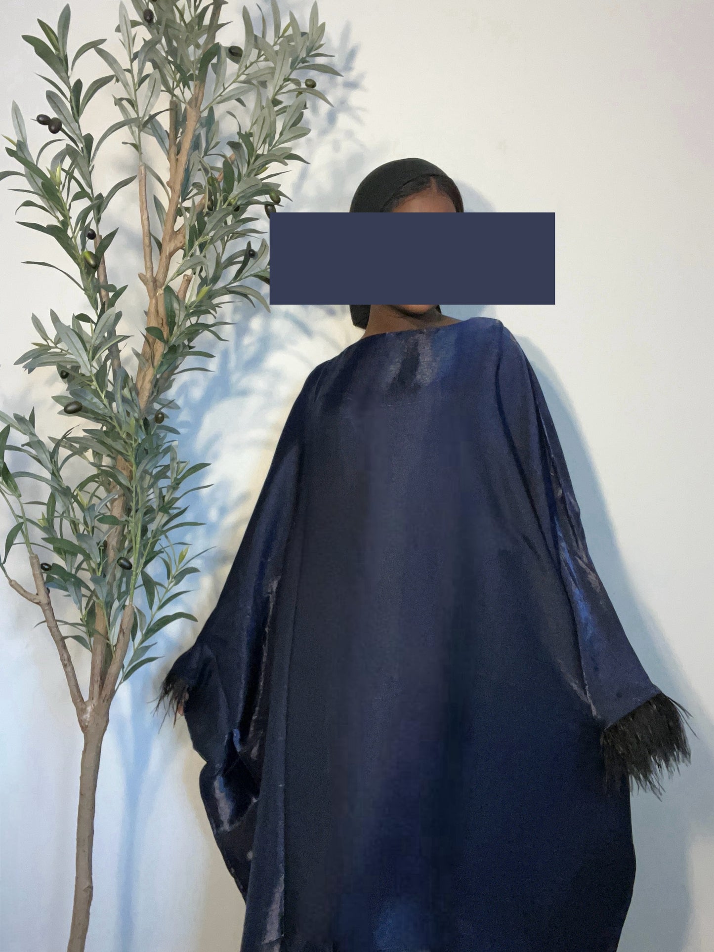 Samira Feather Organza Dress- Navy