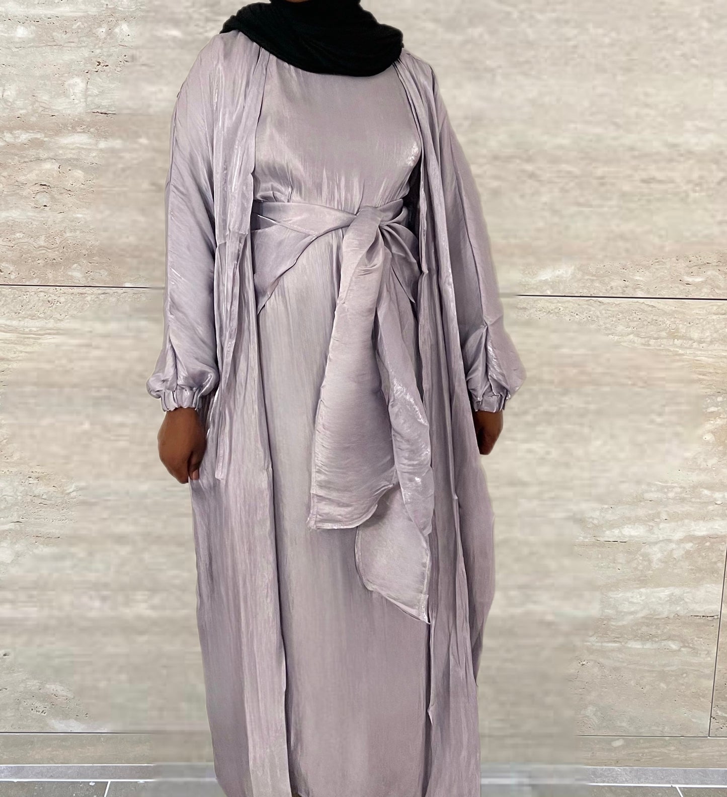 Marwa 3 piece Organza Abaya Set- Purple