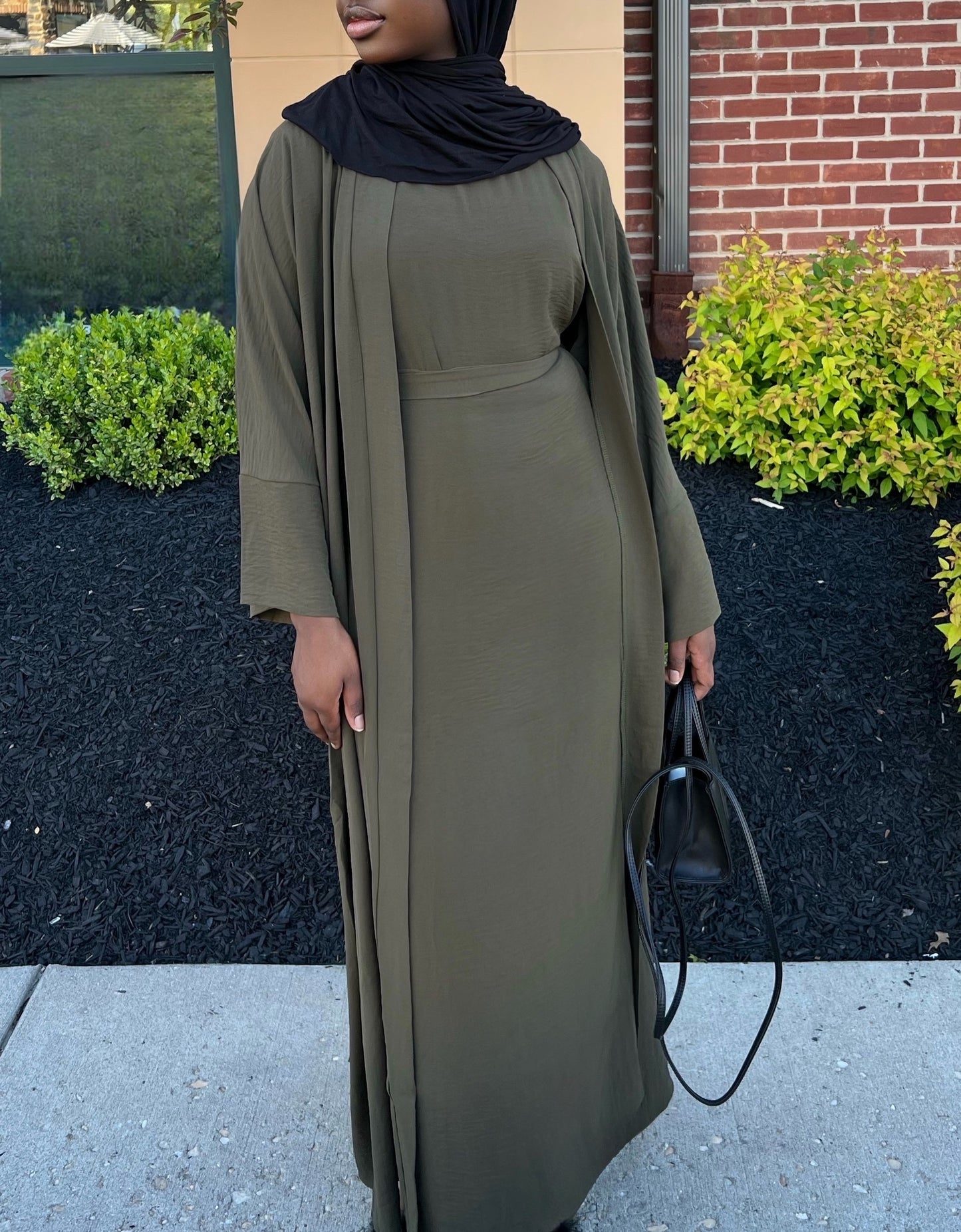 Hawa 2 Piece Abaya Set - Army Green