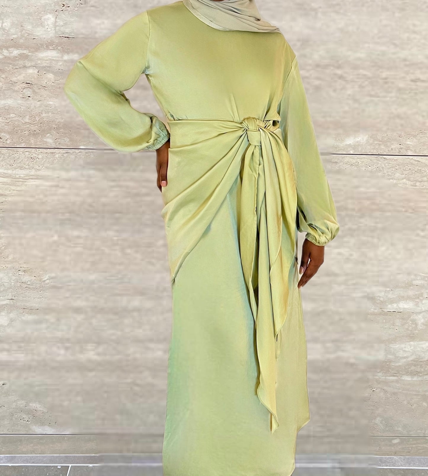 Salma 2 Piece Satin Wrap Dress - Green