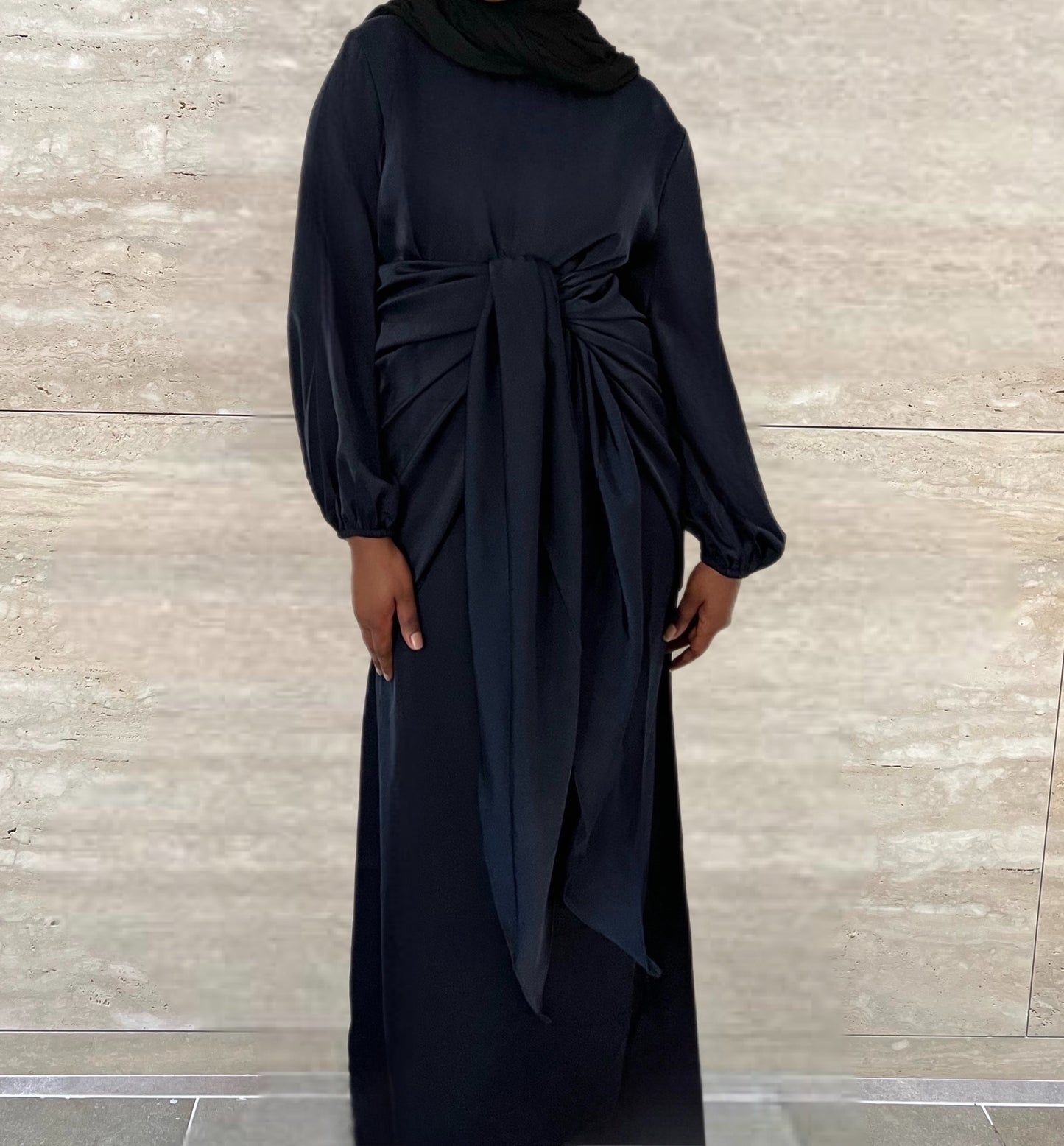 Salma 2 Piece Satin Wrap Dress - Navy