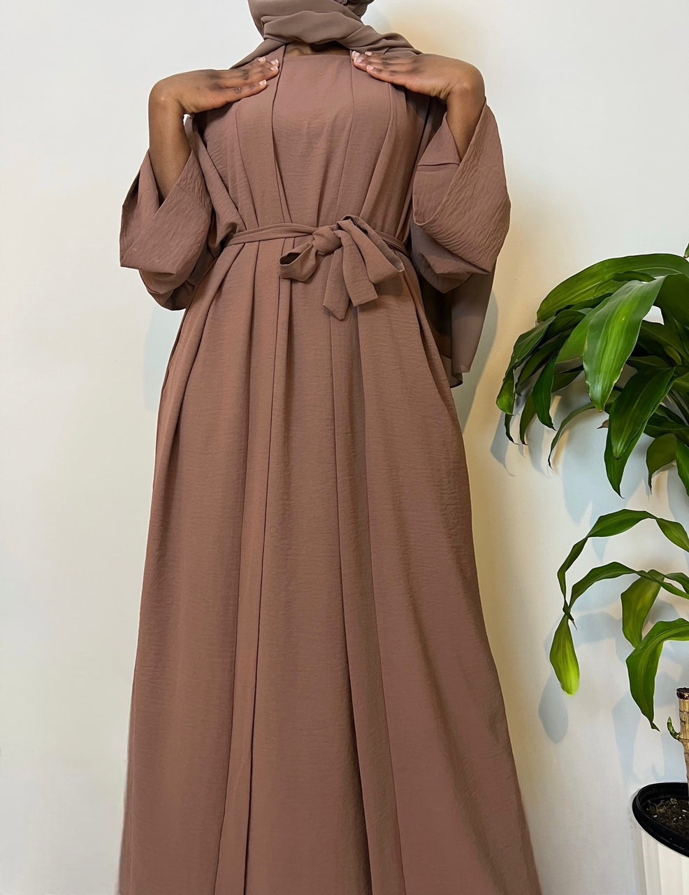 Hawa 2 Piece Abaya Set - Brown
