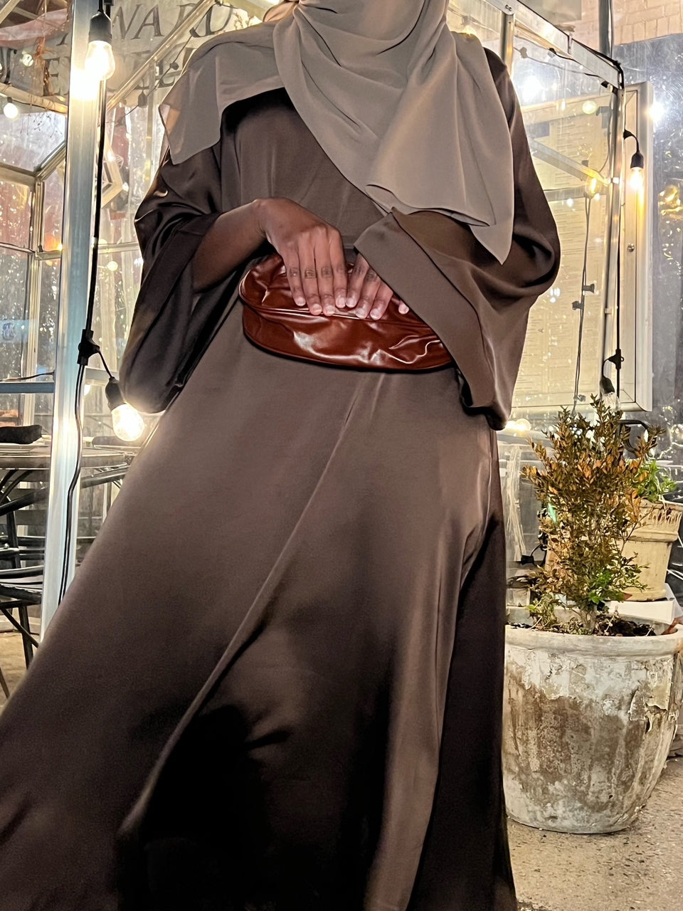 Zaynab Satin Abaya - Brown
