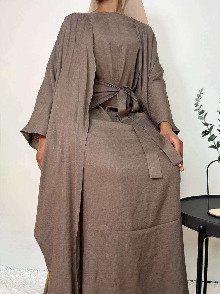 Myriam 3 piece Set Abaya- Dark Brown