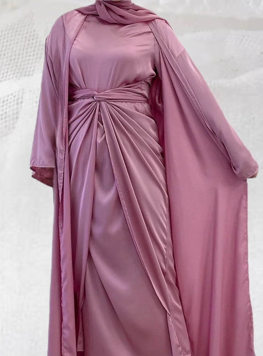 Khadija 2 Piece Set Abaya- Pink
