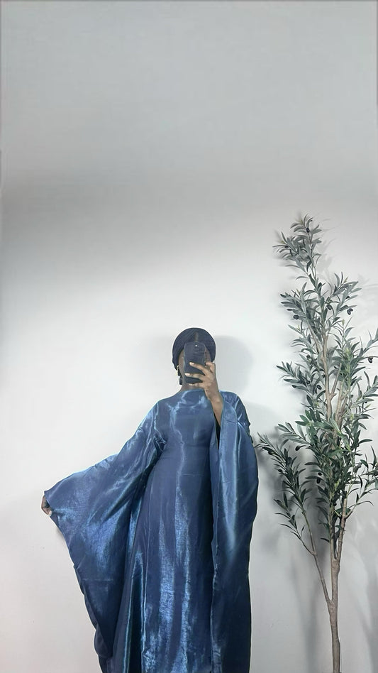 Muneera Shiny Butterfly Abaya Dress- Blue